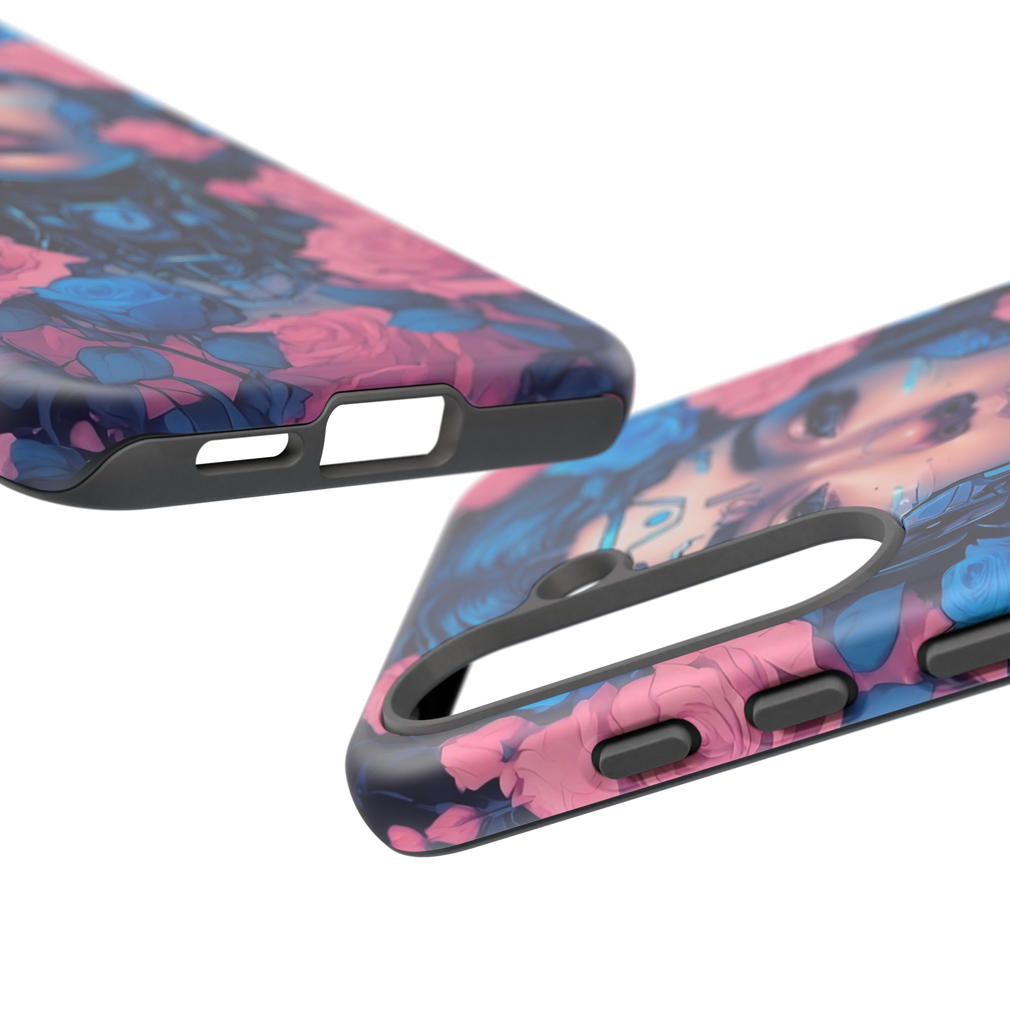 Phone Case, Tough Anime Woman Sci Fi Roses Design, Pink Blue Floral Cover, Protective iPhone Samsung Huawei Google, Gift for Anime Lovers, - Image 121