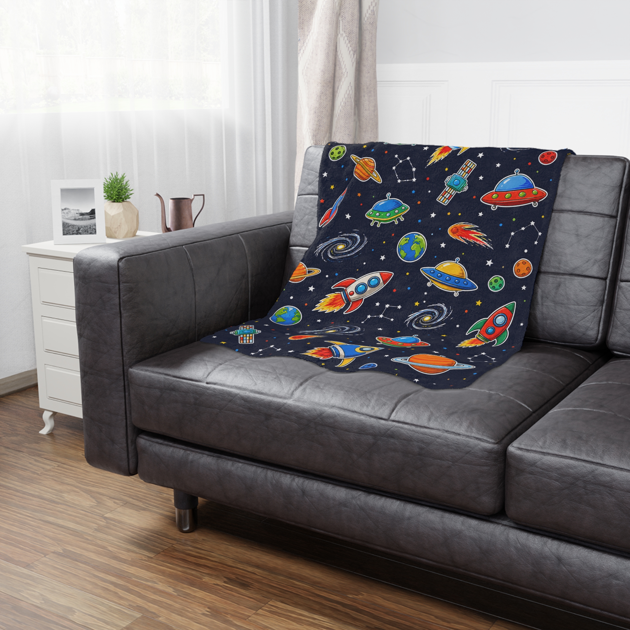 Space Rocket Minky Blanket — Cute Kids Space Pattern Throw for Toddlers & Nursery - Image 4