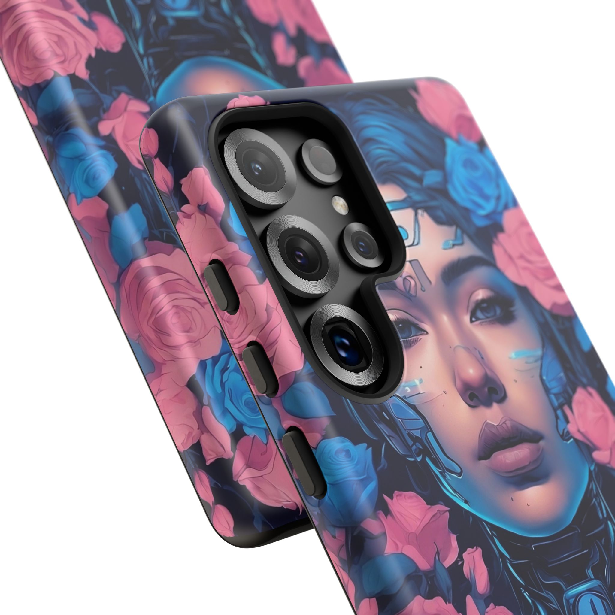Phone Case, Tough Anime Woman Sci Fi Roses Design, Pink Blue Floral Cover, Protective iPhone Samsung Huawei Google, Gift for Anime Lovers, - Image 136