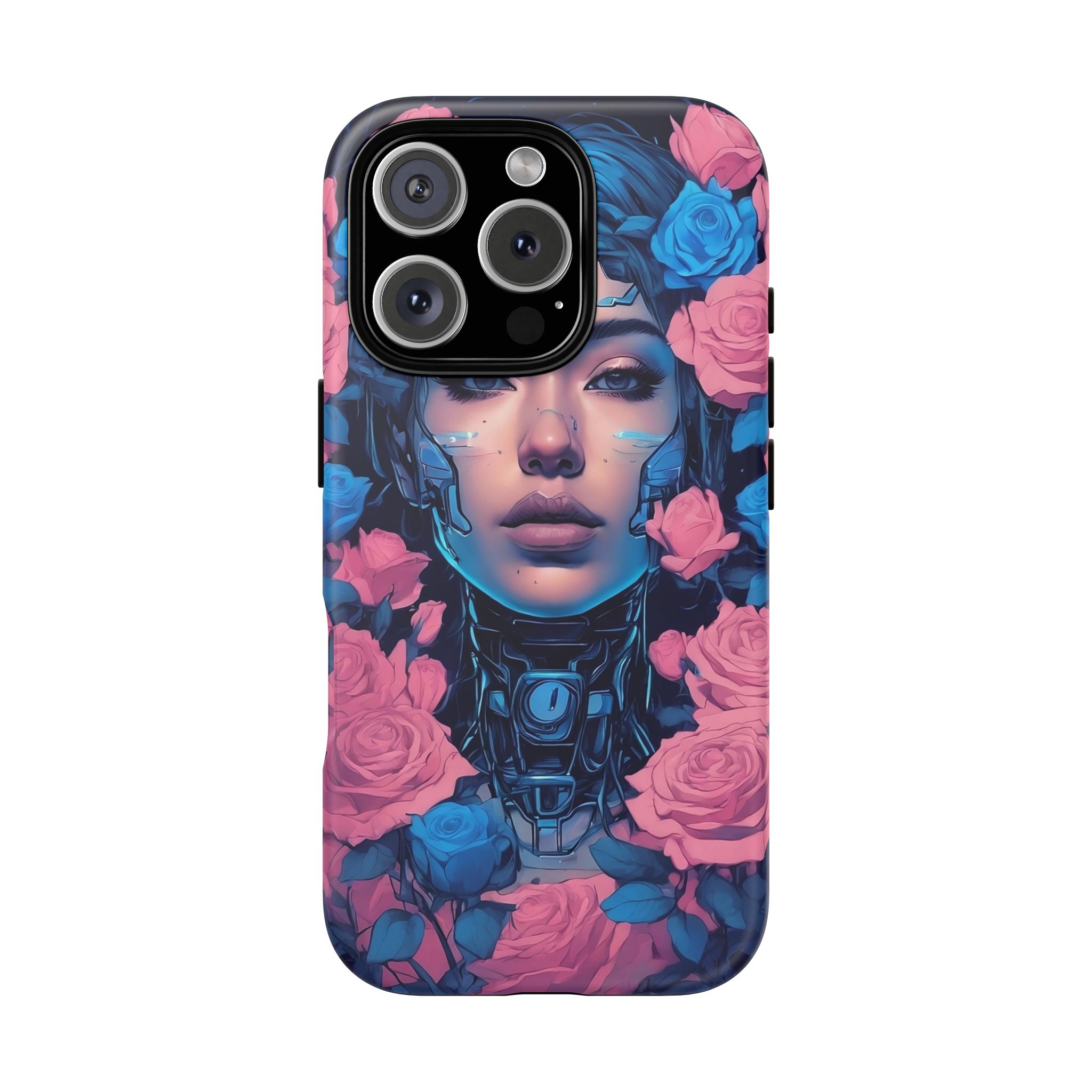 Phone Case, Tough Anime Woman Sci Fi Roses Design, Pink Blue Floral Cover, Protective iPhone Samsung Huawei Google, Gift for Anime Lovers, - Image 85