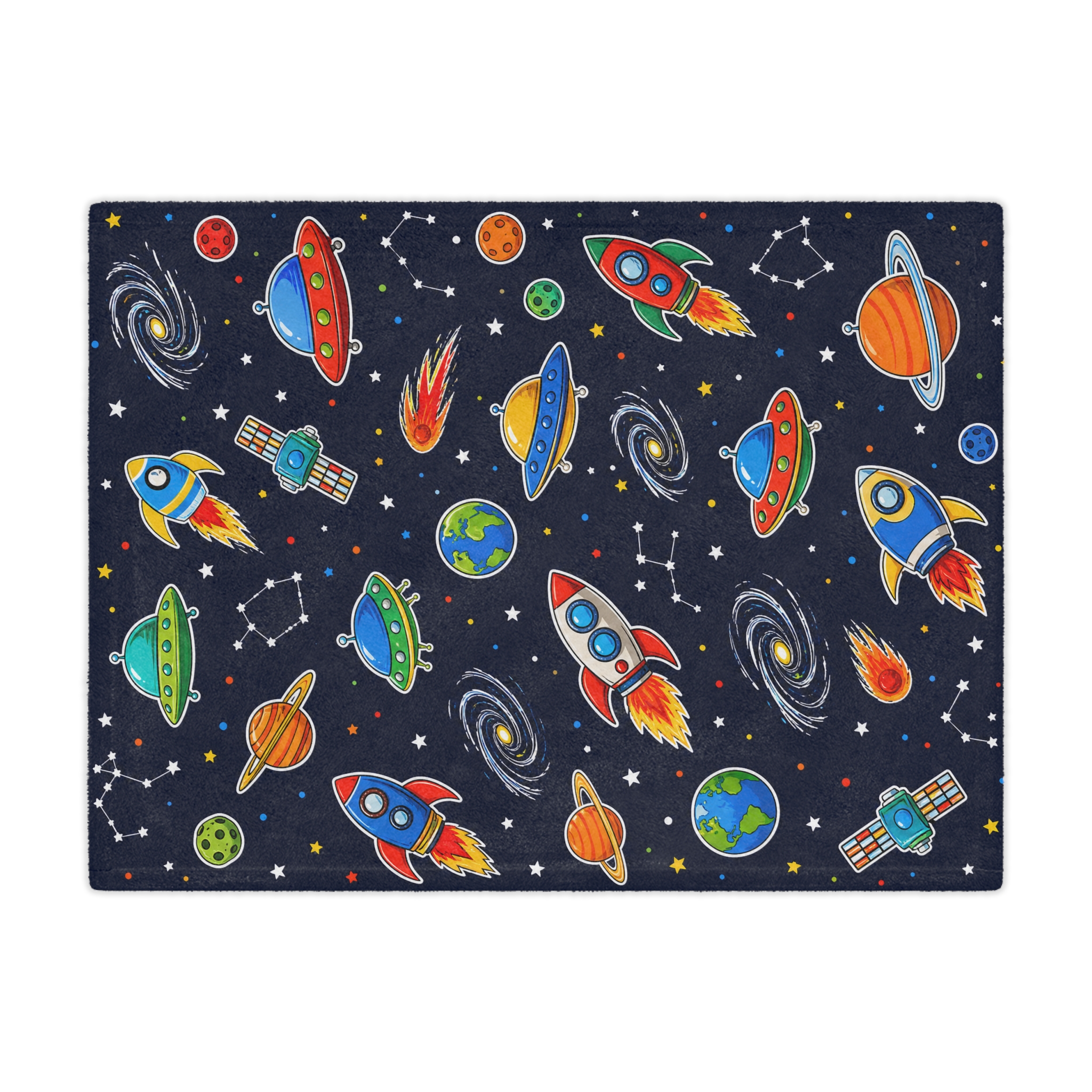 Space Rocket Minky Blanket — Cute Kids Space Pattern Throw for Toddlers & Nursery - Image 2