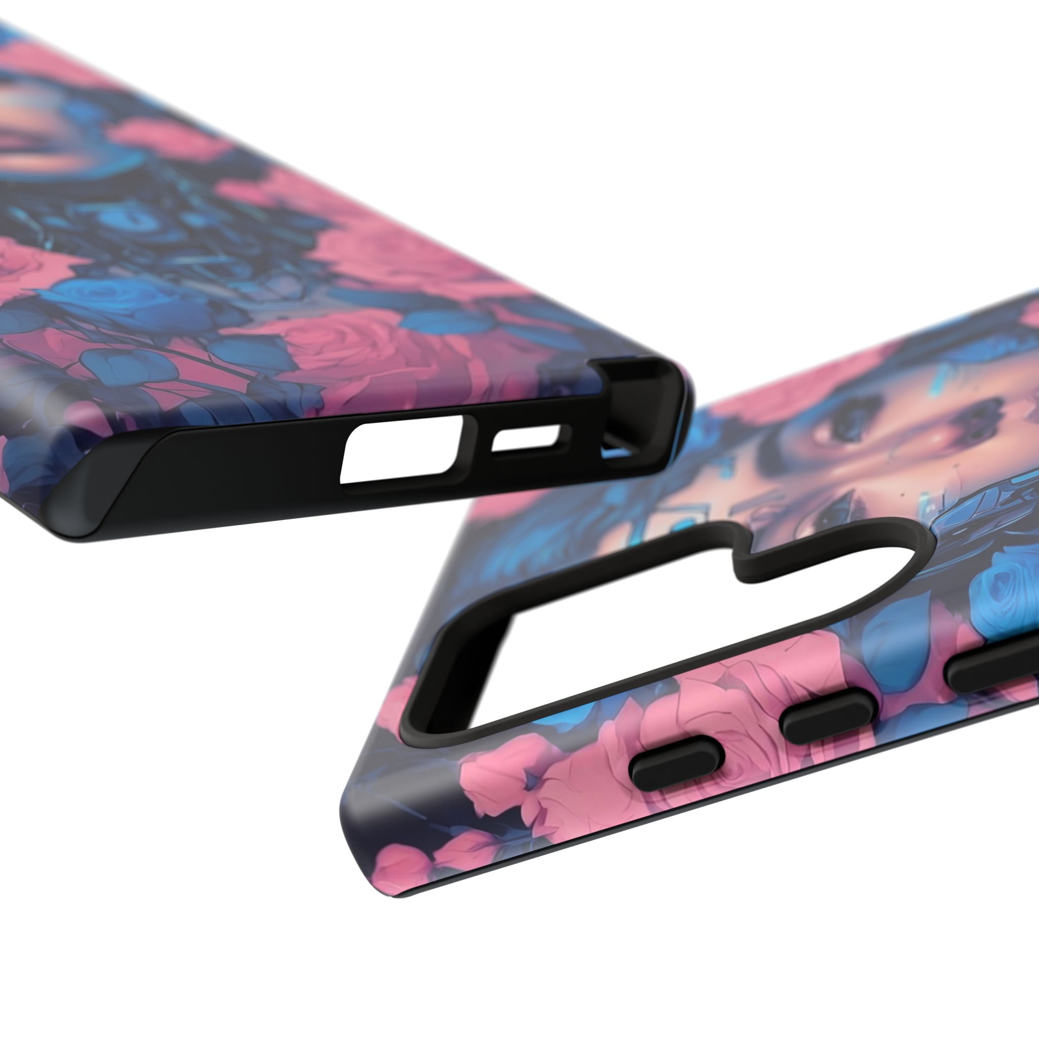Phone Case, Tough Anime Woman Sci Fi Roses Design, Pink Blue Floral Cover, Protective iPhone Samsung Huawei Google, Gift for Anime Lovers, - Image 47