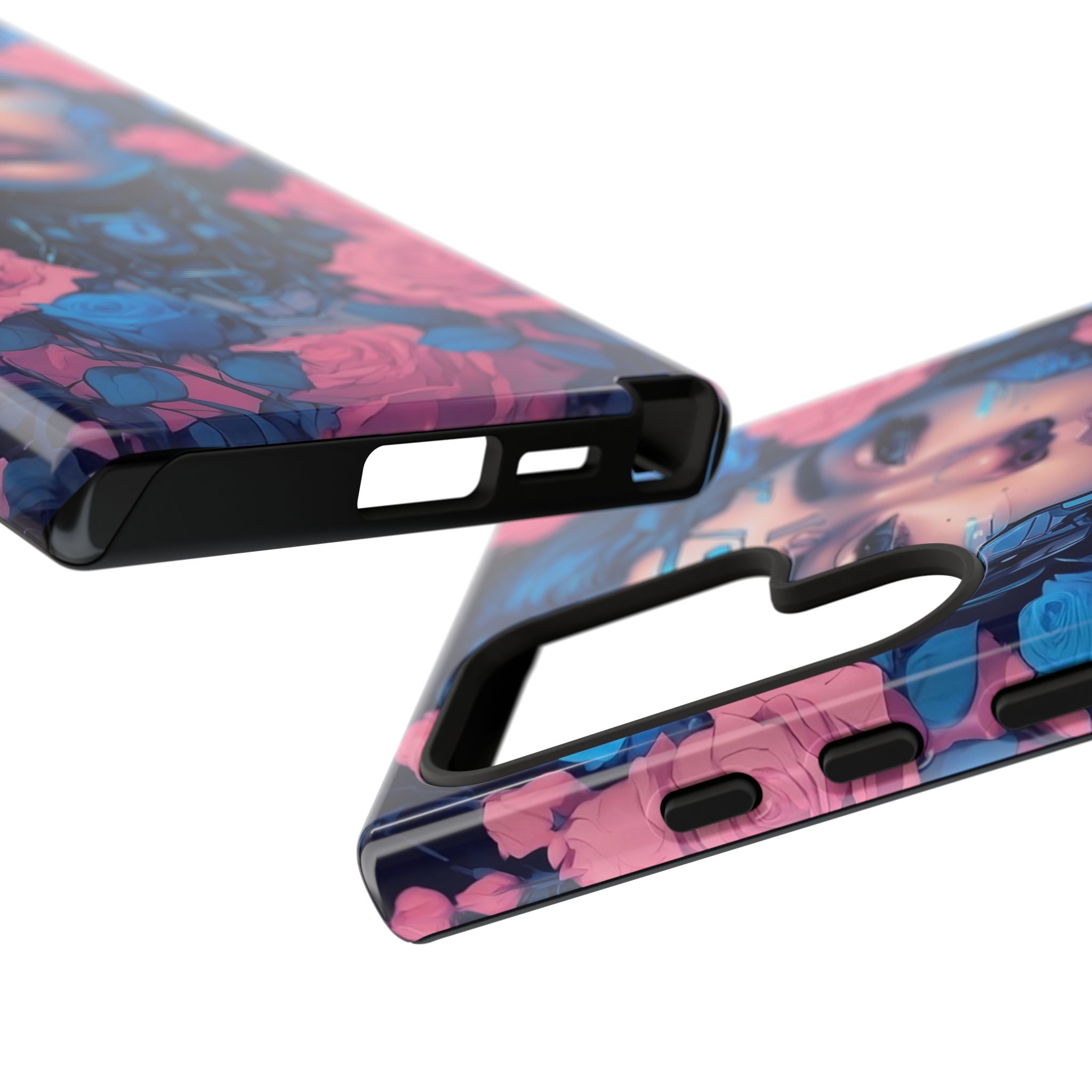 Phone Case, Tough Anime Woman Sci Fi Roses Design, Pink Blue Floral Cover, Protective iPhone Samsung Huawei Google, Gift for Anime Lovers, - Image 43