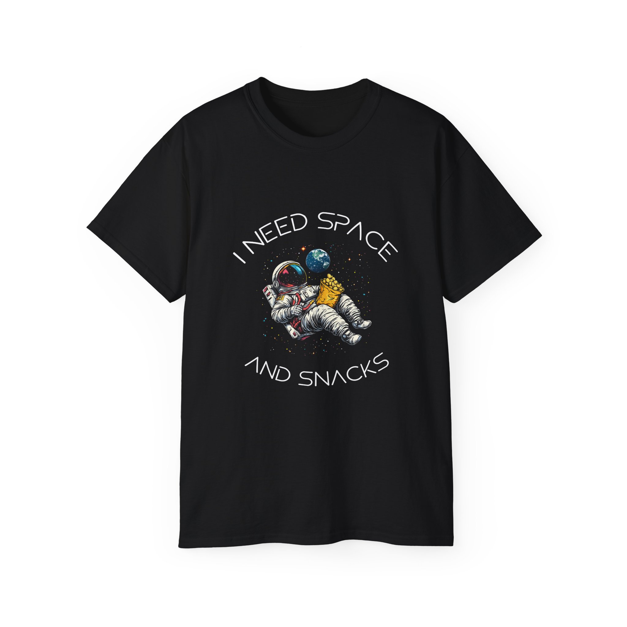 I Need Space and Snacks Astronaut Black Unisex Ultra Cotton Tee Shirt