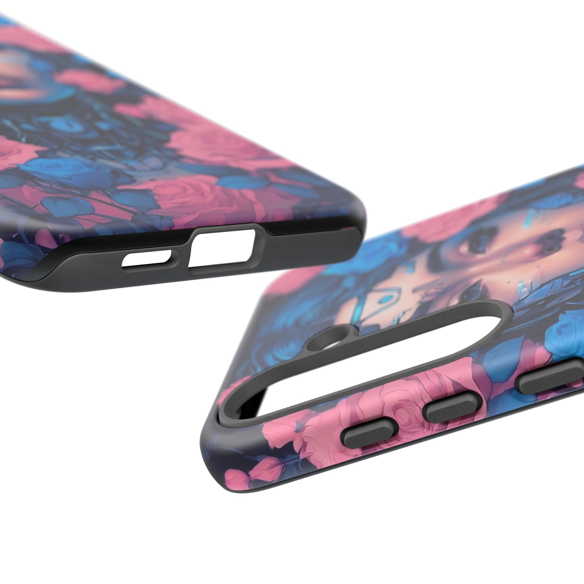 Phone Case, Tough Anime Woman Sci Fi Roses Design, Pink Blue Floral Cover, Protective iPhone Samsung Huawei Google, Gift for Anime Lovers, - Image 129