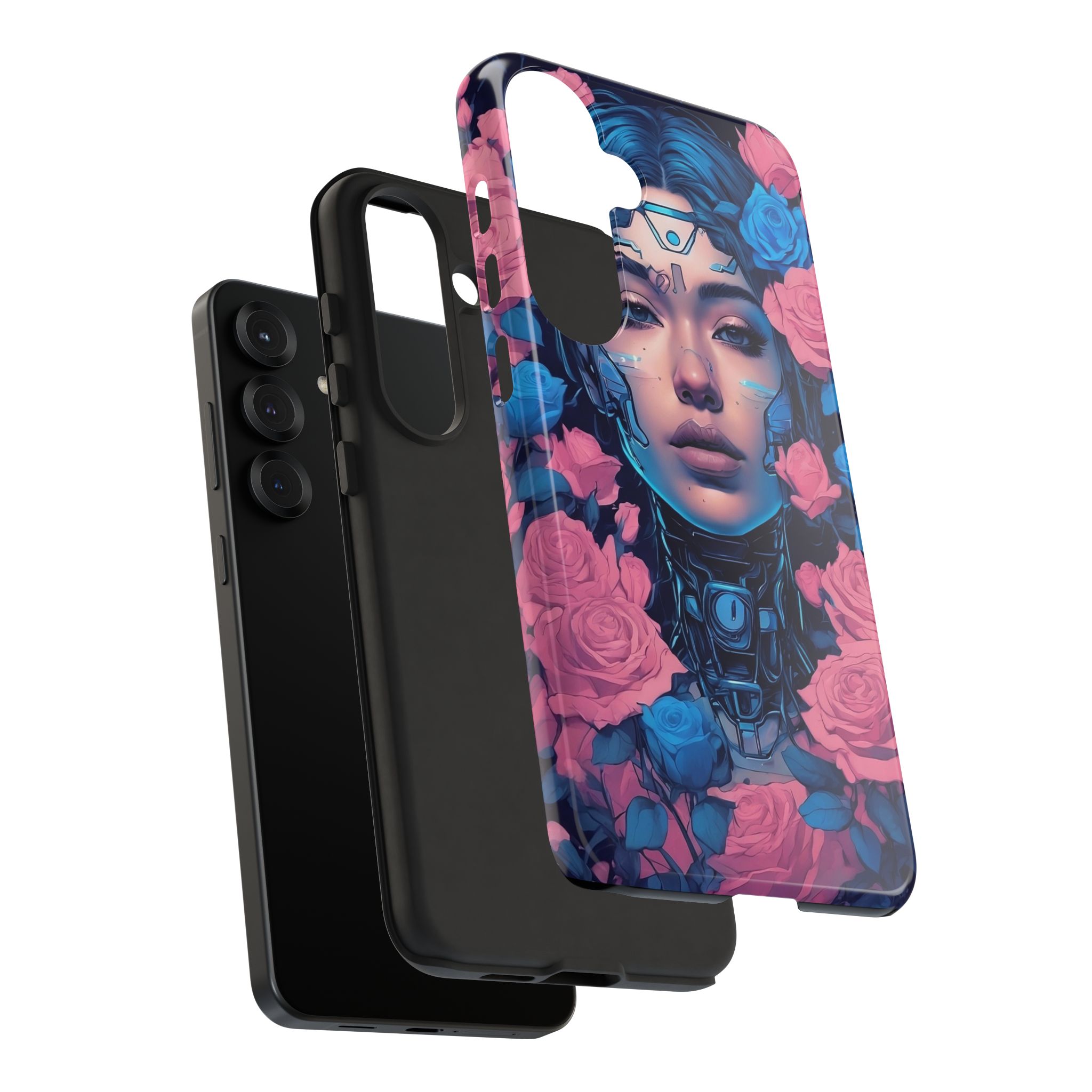 Phone Case, Tough Anime Woman Sci Fi Roses Design, Pink Blue Floral Cover, Protective iPhone Samsung Huawei Google, Gift for Anime Lovers, - Image 126