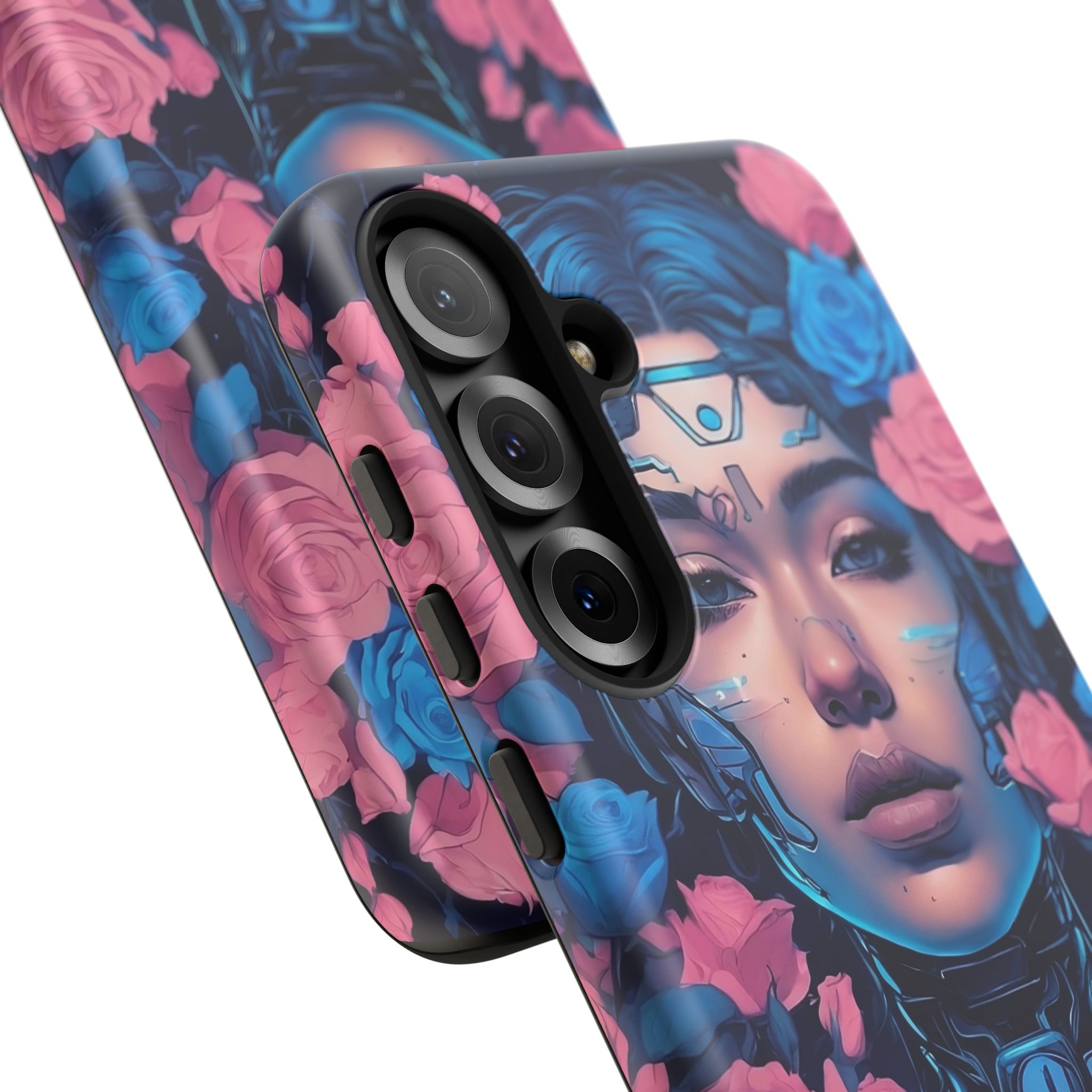 Phone Case, Tough Anime Woman Sci Fi Roses Design, Pink Blue Floral Cover, Protective iPhone Samsung Huawei Google, Gift for Anime Lovers, - Image 128