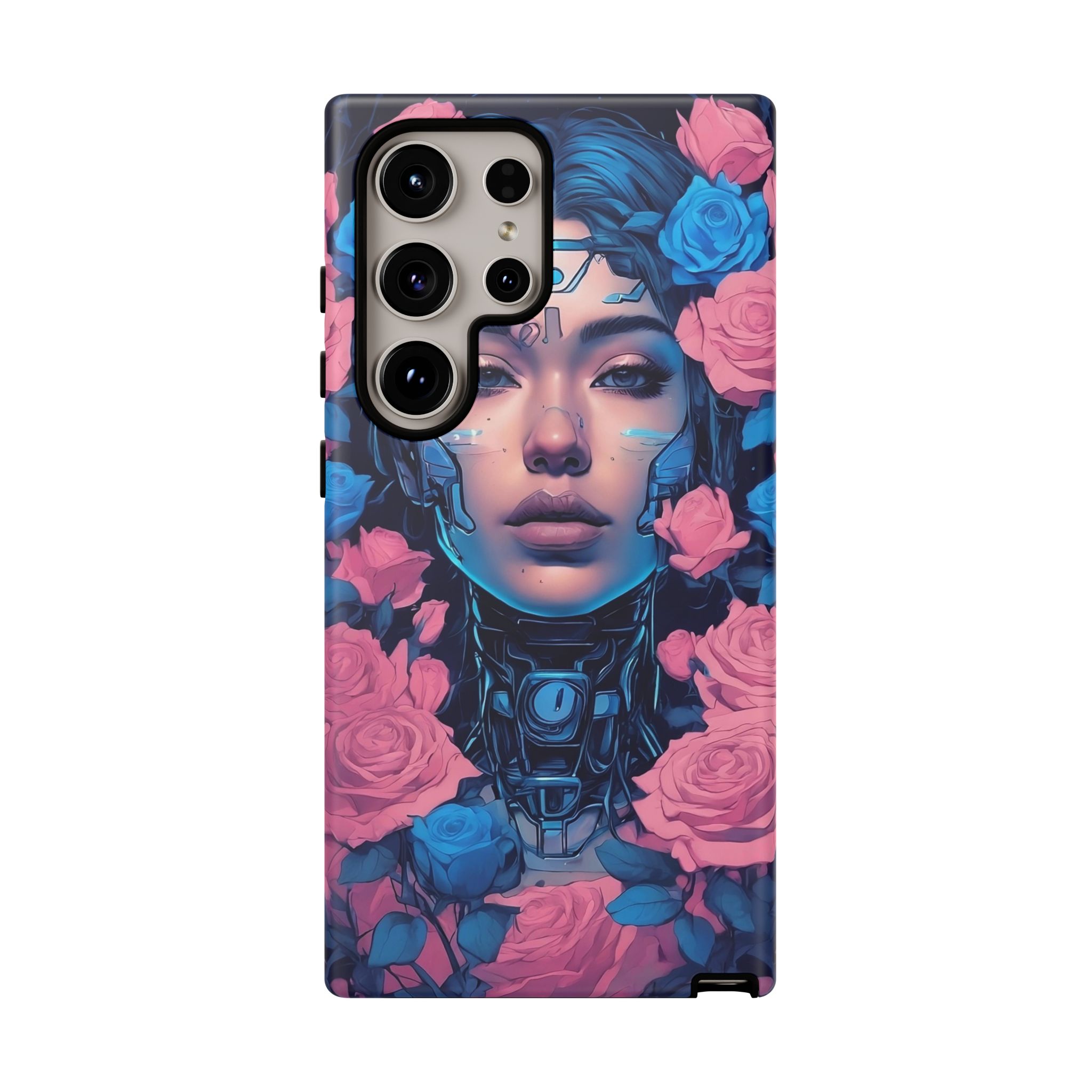 Phone Case, Tough Anime Woman Sci Fi Roses Design, Pink Blue Floral Cover, Protective iPhone Samsung Huawei Google, Gift for Anime Lovers, - Image 45