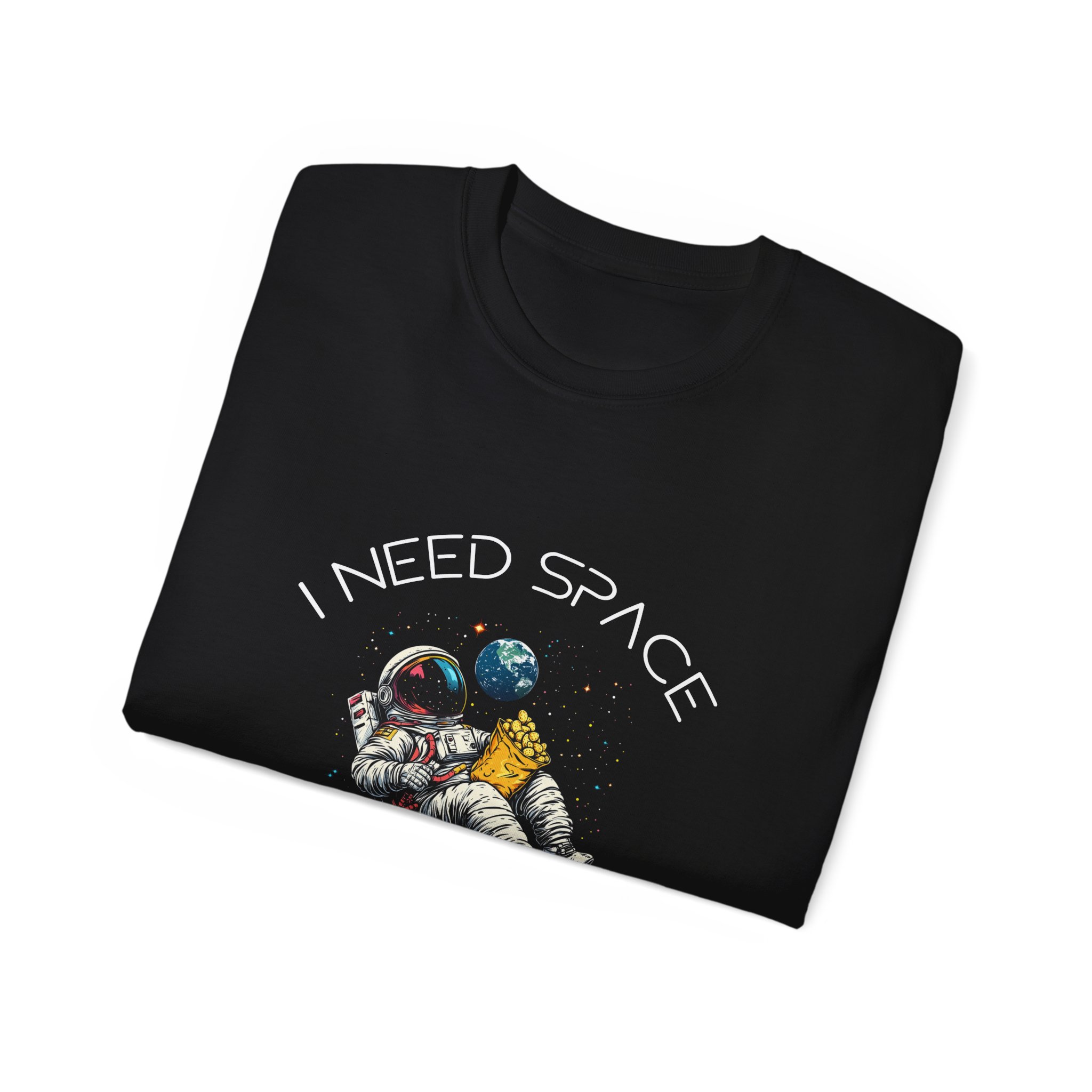 I Need Space and Snacks Astronaut Black Unisex Ultra Cotton Tee Shirt - Image 4