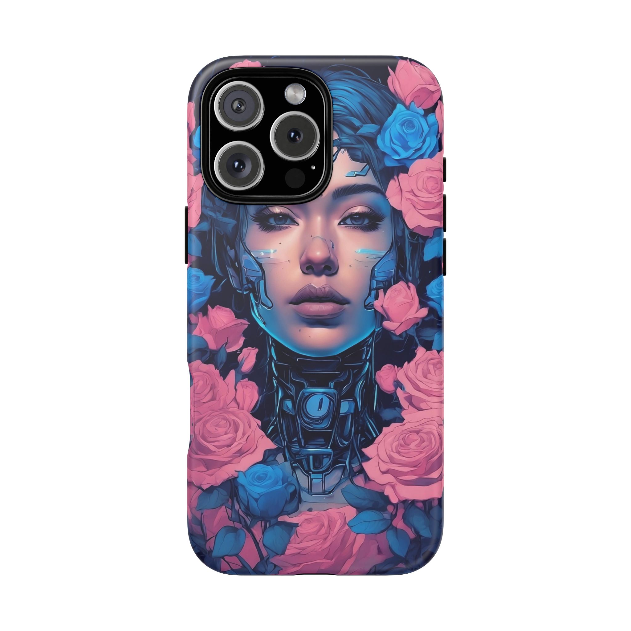 Phone Case, Tough Anime Woman Sci Fi Roses Design, Pink Blue Floral Cover, Protective iPhone Samsung Huawei Google, Gift for Anime Lovers, - Image 93