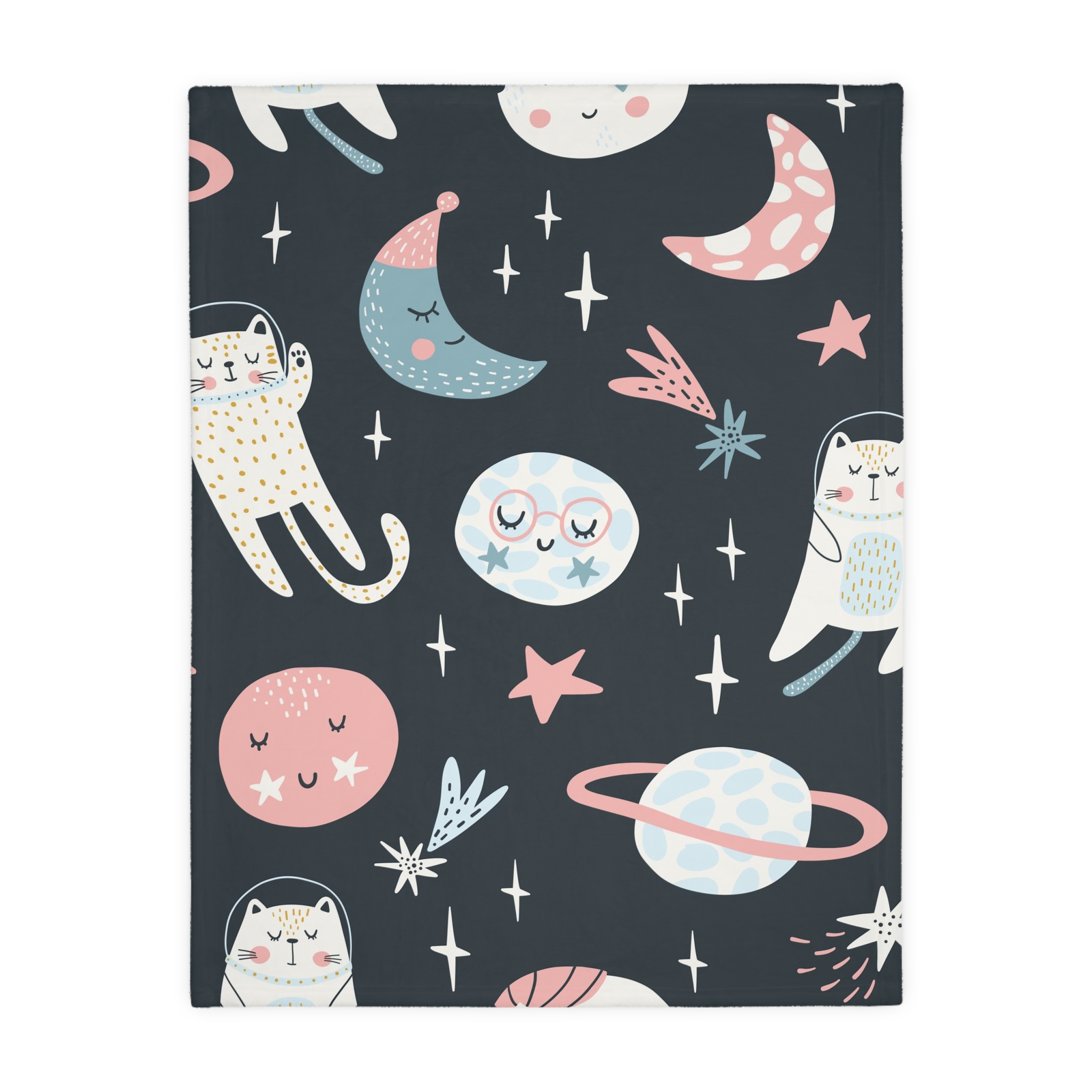 Cat Astronauts Velveteen Minky Baby Blanket 40" x 30" | Minky Blanket | Astronaut Baby Blanket