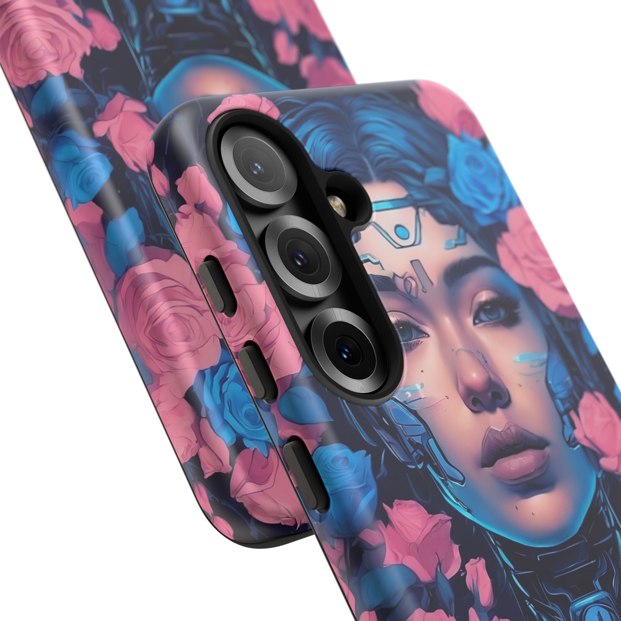 Phone Case, Tough Anime Woman Sci Fi Roses Design, Pink Blue Floral Cover, Protective iPhone Samsung Huawei Google, Gift for Anime Lovers, - Image 120