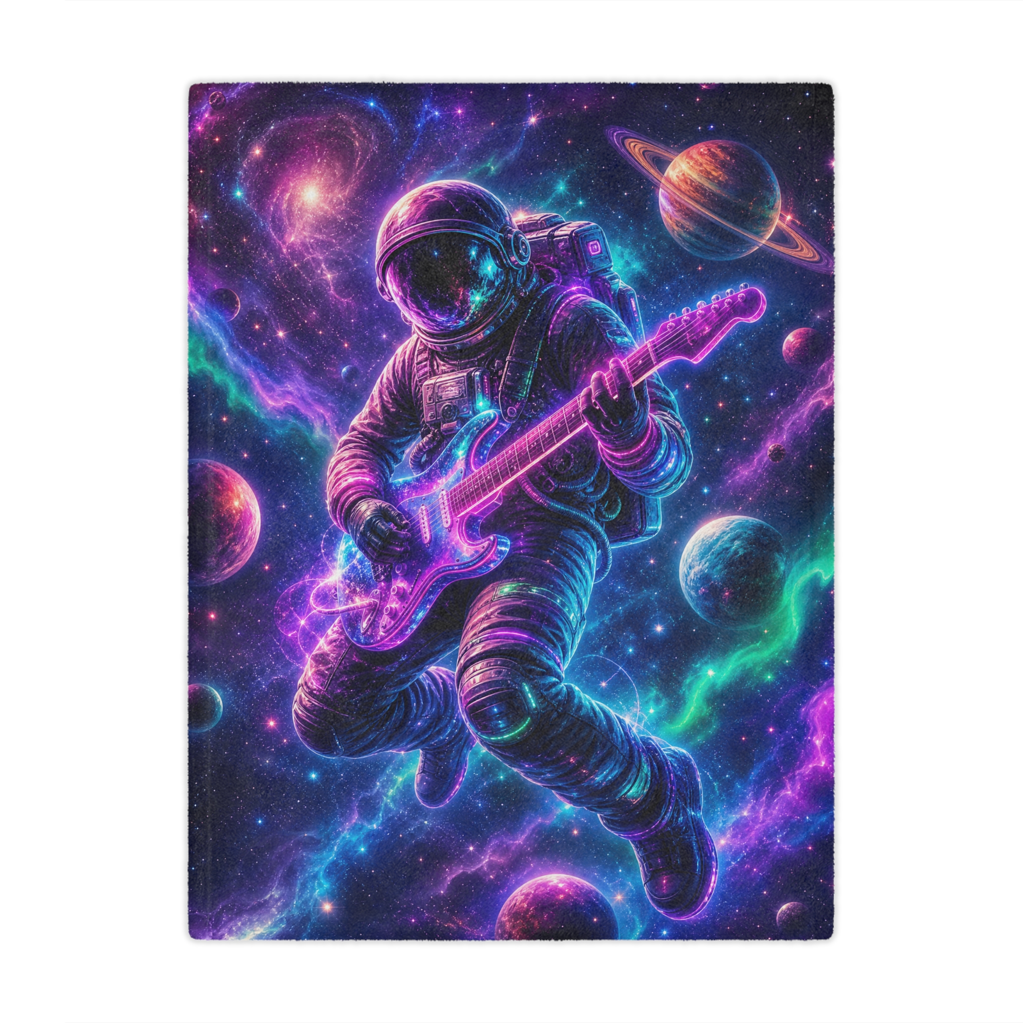 Astronaut Guitar Minky Blanket – Neon Space Rock Galaxy Throw - Image 2