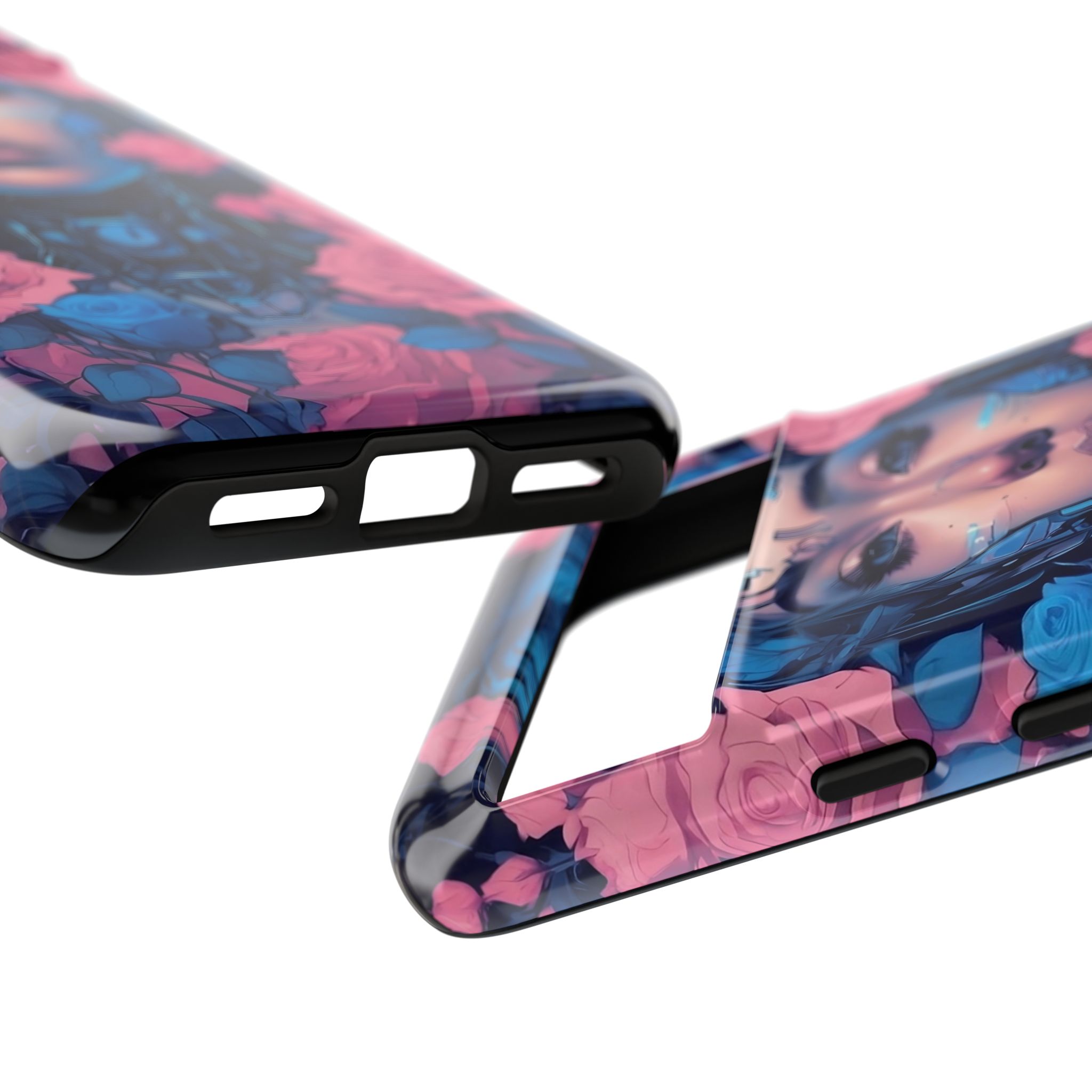Phone Case, Tough Anime Woman Sci Fi Roses Design, Pink Blue Floral Cover, Protective iPhone Samsung Huawei Google, Gift for Anime Lovers, - Image 59