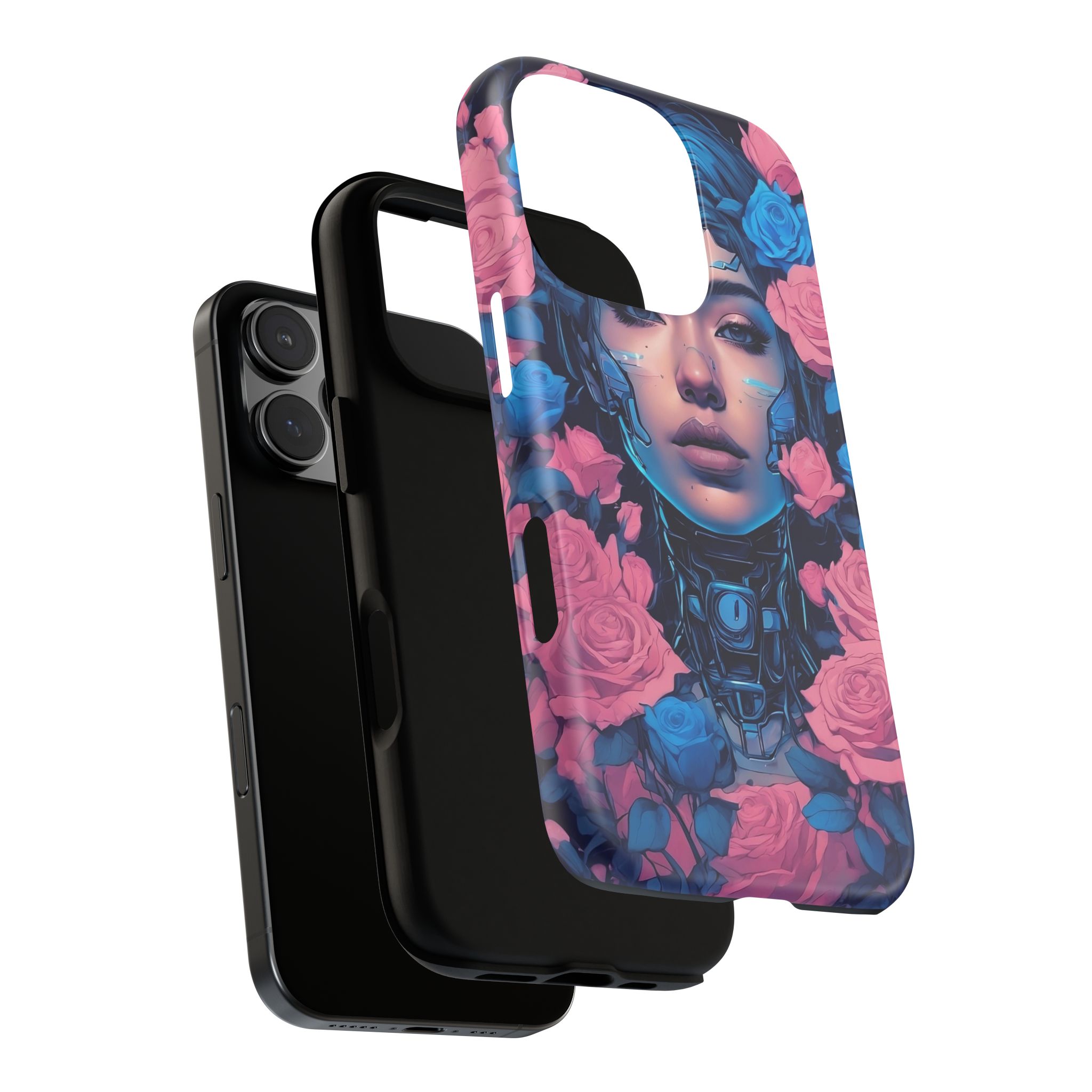 Phone Case, Tough Anime Woman Sci Fi Roses Design, Pink Blue Floral Cover, Protective iPhone Samsung Huawei Google, Gift for Anime Lovers, - Image 87