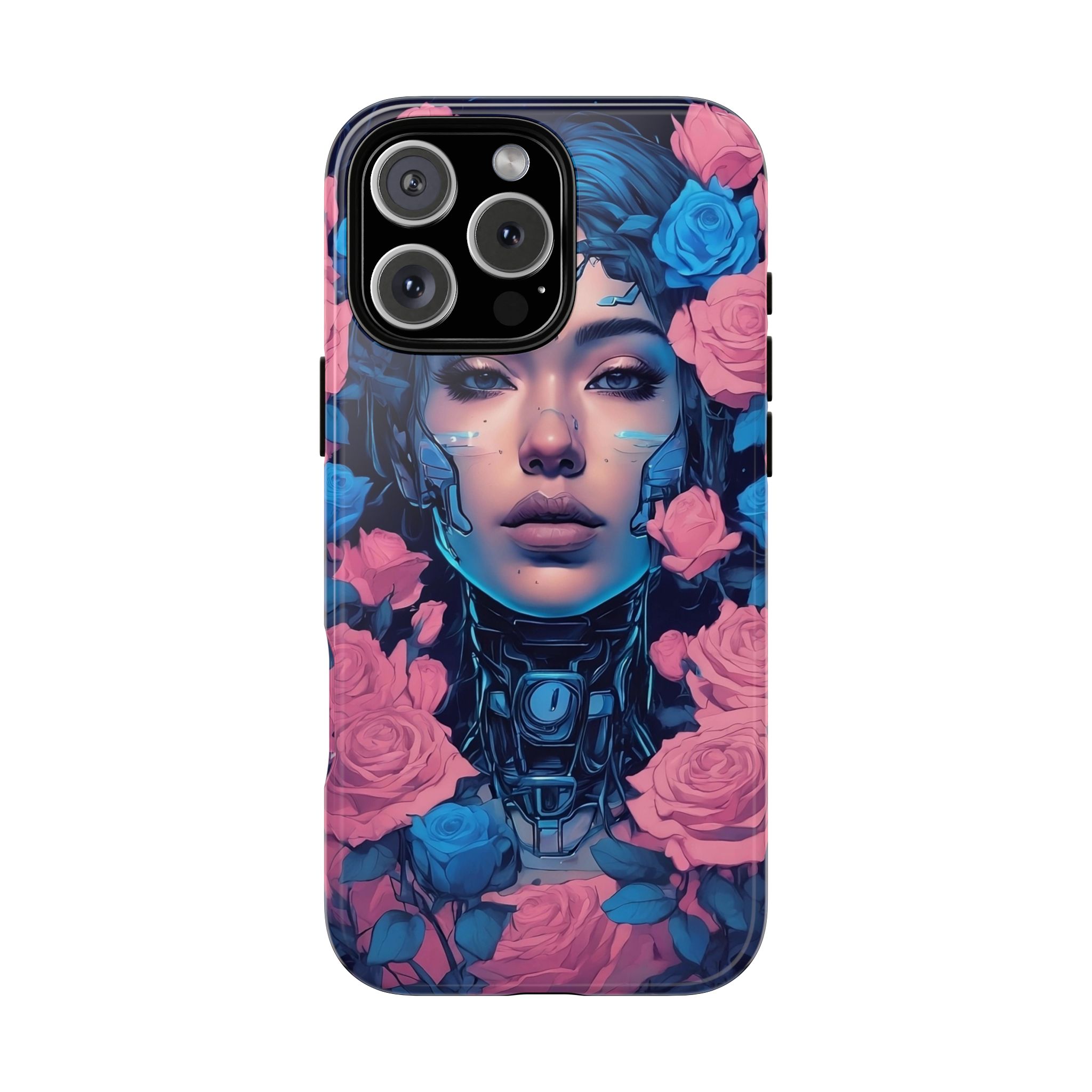 Phone Case, Tough Anime Woman Sci Fi Roses Design, Pink Blue Floral Cover, Protective iPhone Samsung Huawei Google, Gift for Anime Lovers, - Image 89