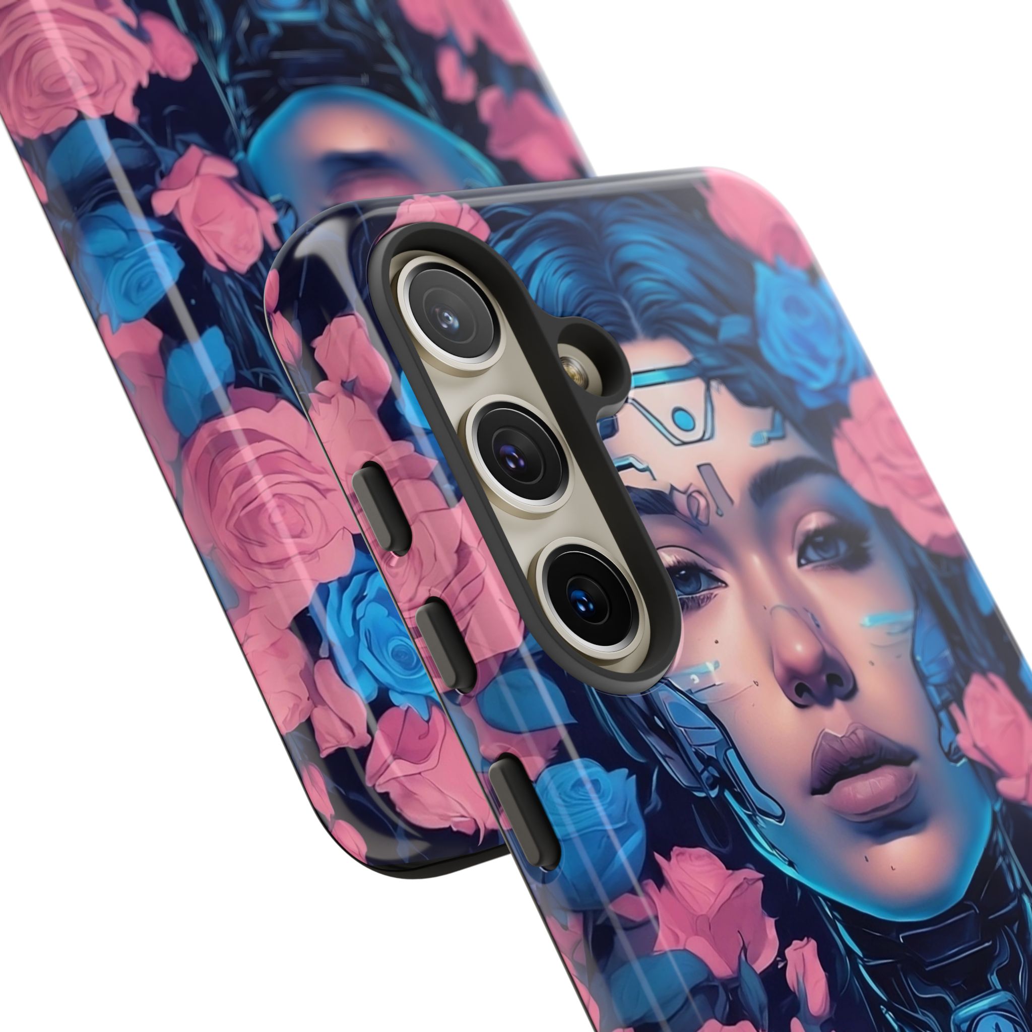 Phone Case, Tough Anime Woman Sci Fi Roses Design, Pink Blue Floral Cover, Protective iPhone Samsung Huawei Google, Gift for Anime Lovers, - Image 26