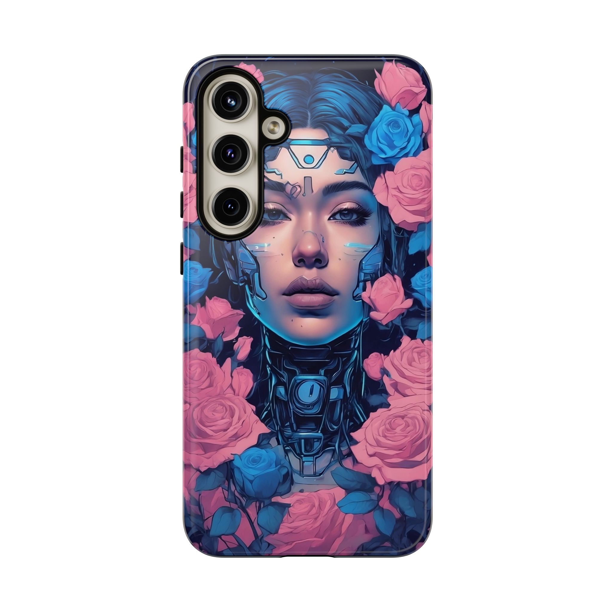 Phone Case, Tough Anime Woman Sci Fi Roses Design, Pink Blue Floral Cover, Protective iPhone Samsung Huawei Google, Gift for Anime Lovers, - Image 33