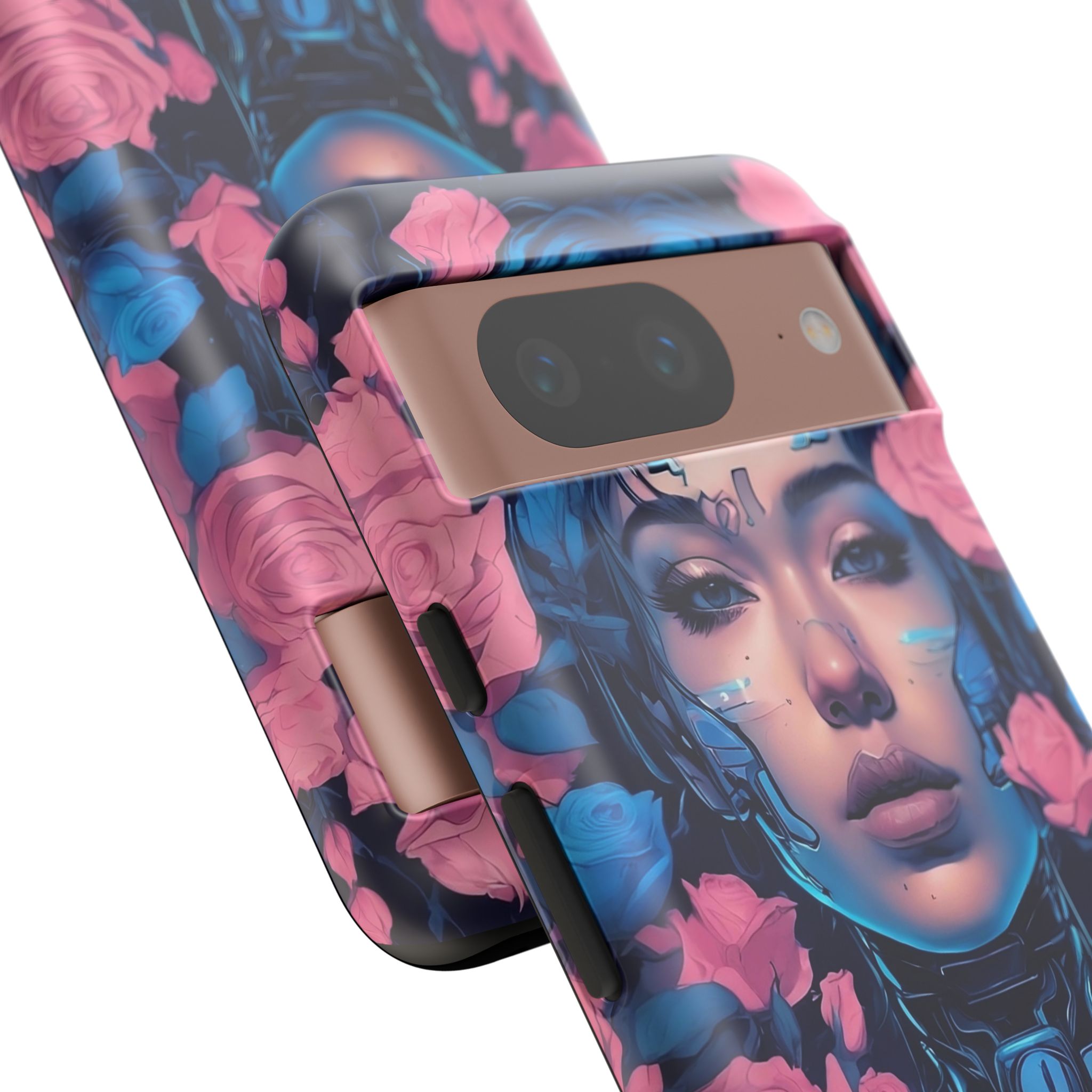Phone Case, Tough Anime Woman Sci Fi Roses Design, Pink Blue Floral Cover, Protective iPhone Samsung Huawei Google, Gift for Anime Lovers, - Image 62