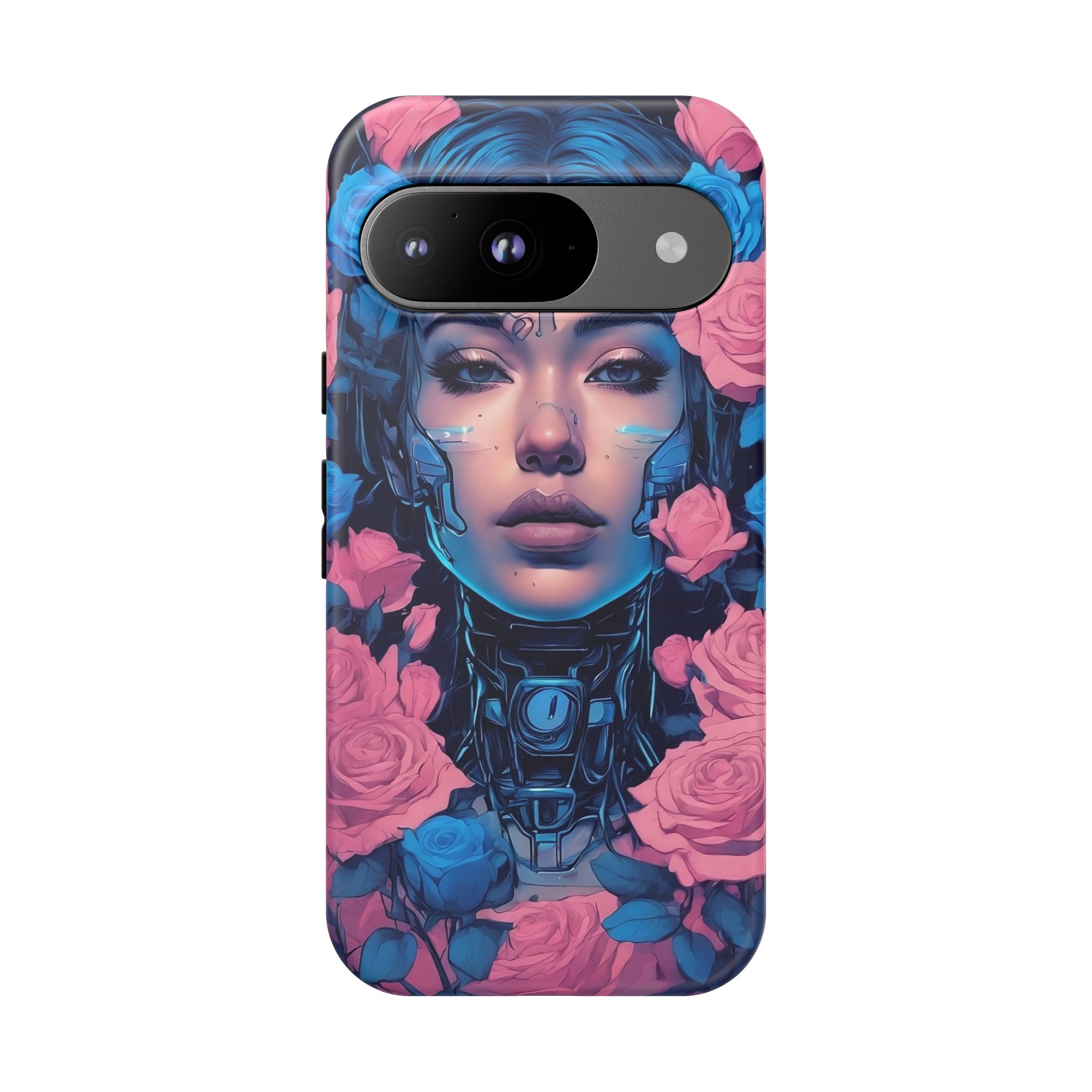 Phone Case, Tough Anime Woman Sci Fi Roses Design, Pink Blue Floral Cover, Protective iPhone Samsung Huawei Google, Gift for Anime Lovers, - Image 100