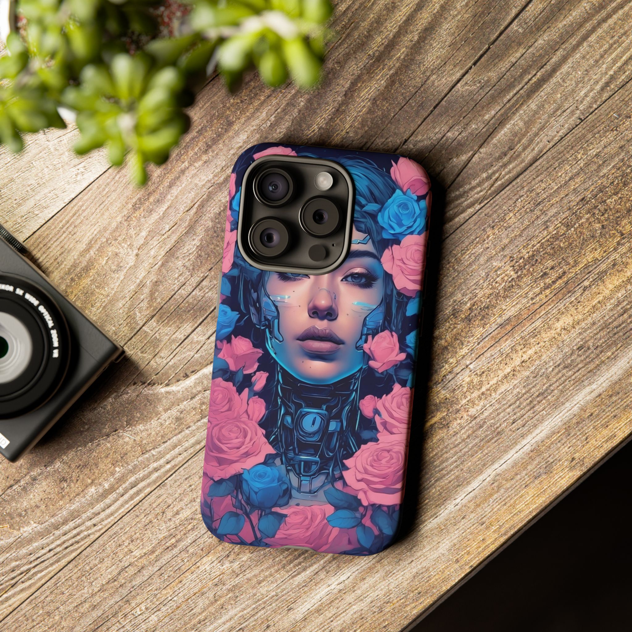 Phone Case, Tough Anime Woman Sci Fi Roses Design, Pink Blue Floral Cover, Protective iPhone Samsung Huawei Google, Gift for Anime Lovers, - Image 18