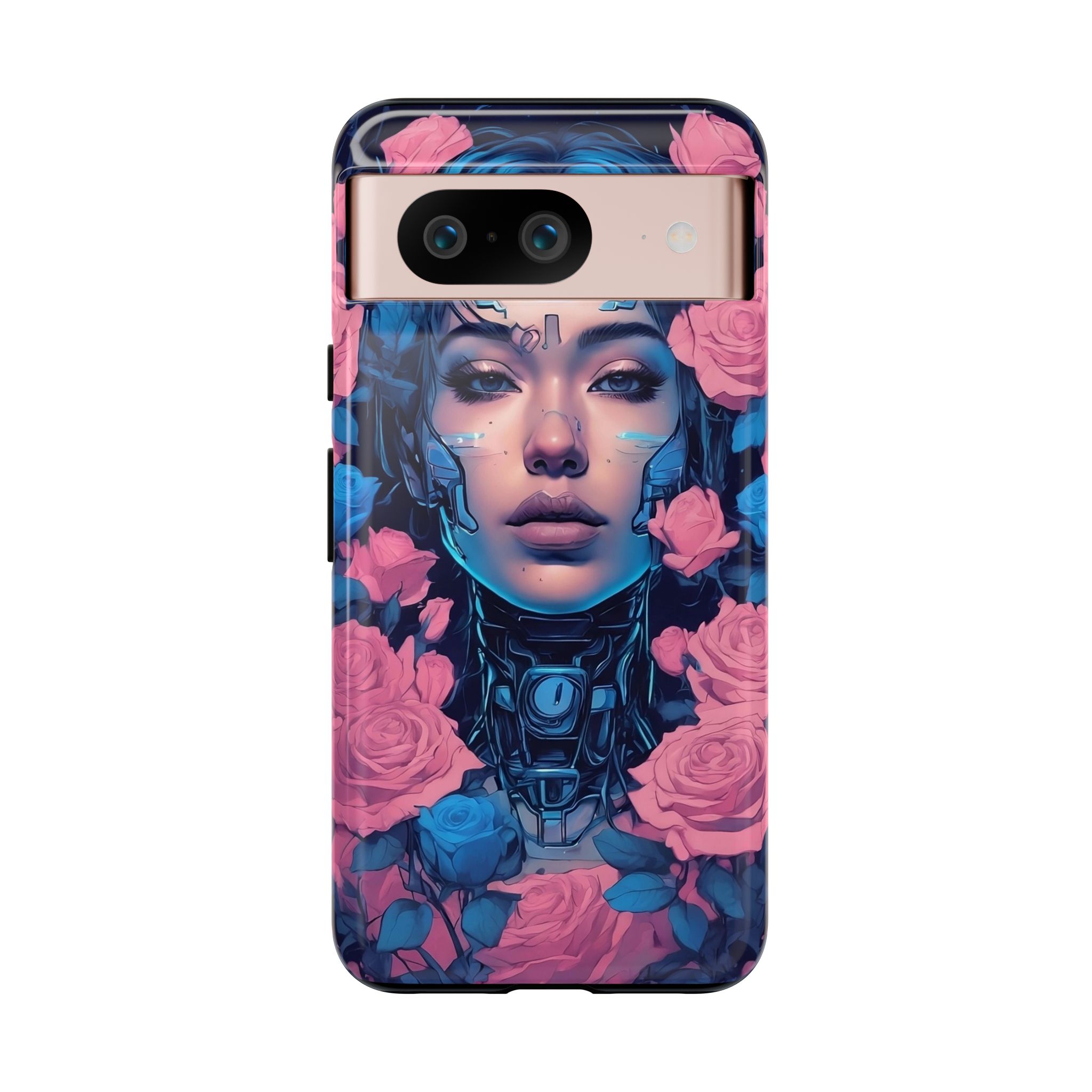 Phone Case, Tough Anime Woman Sci Fi Roses Design, Pink Blue Floral Cover, Protective iPhone Samsung Huawei Google, Gift for Anime Lovers, - Image 57