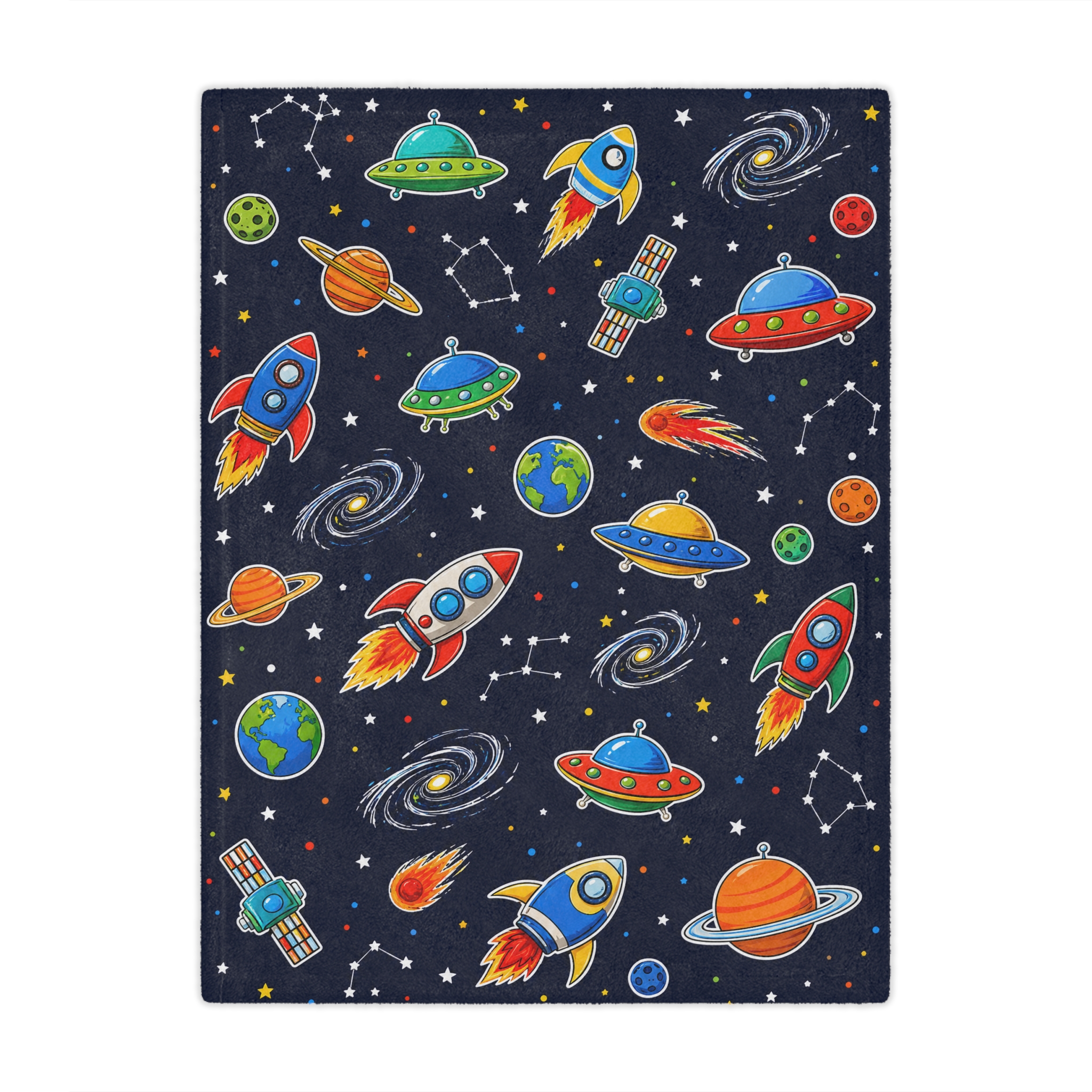 Space Rocket Minky Blanket — Cute Kids Space Pattern Throw for Toddlers & Nursery