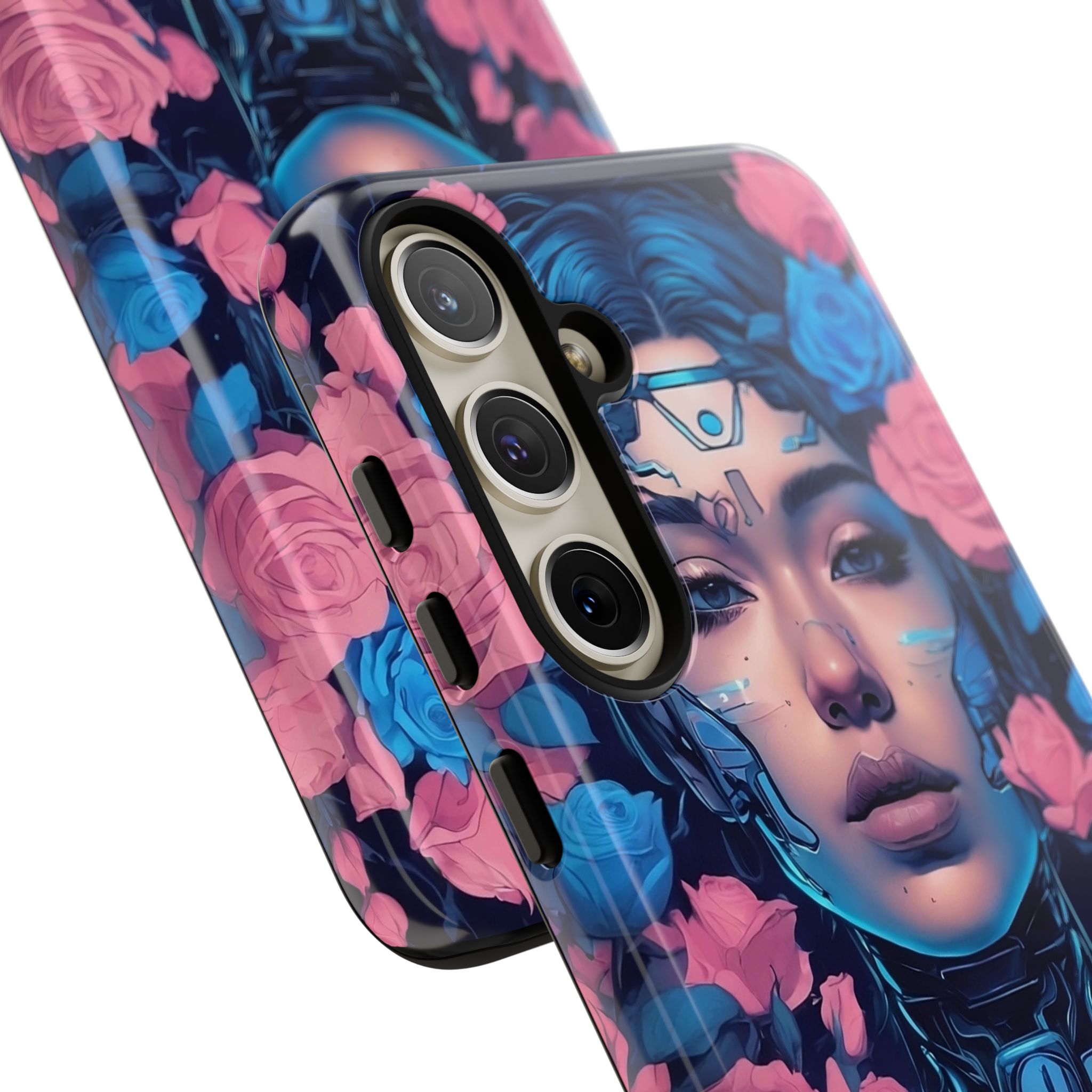 Phone Case, Tough Anime Woman Sci Fi Roses Design, Pink Blue Floral Cover, Protective iPhone Samsung Huawei Google, Gift for Anime Lovers, - Image 34