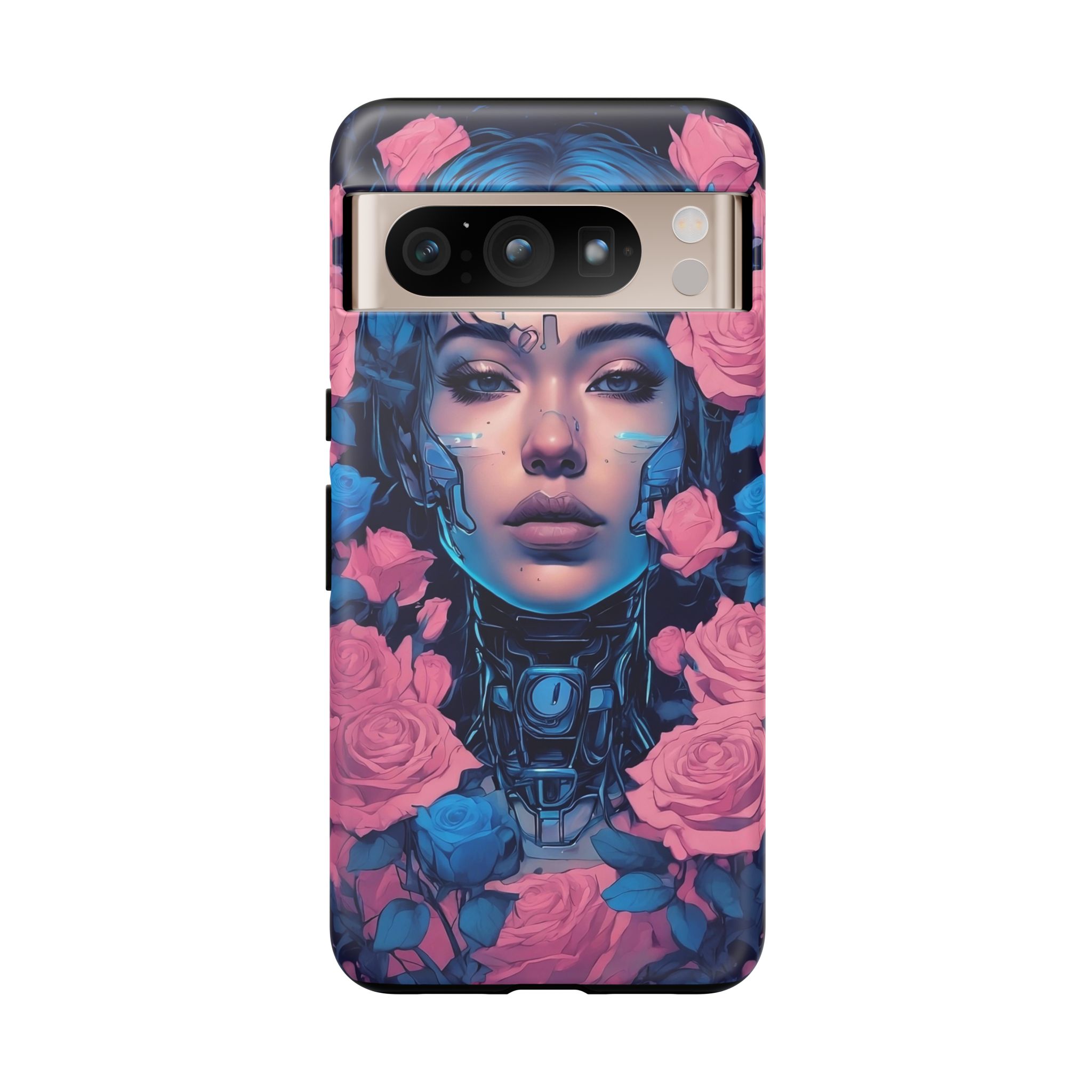 Phone Case, Tough Anime Woman Sci Fi Roses Design, Pink Blue Floral Cover, Protective iPhone Samsung Huawei Google, Gift for Anime Lovers, - Image 53