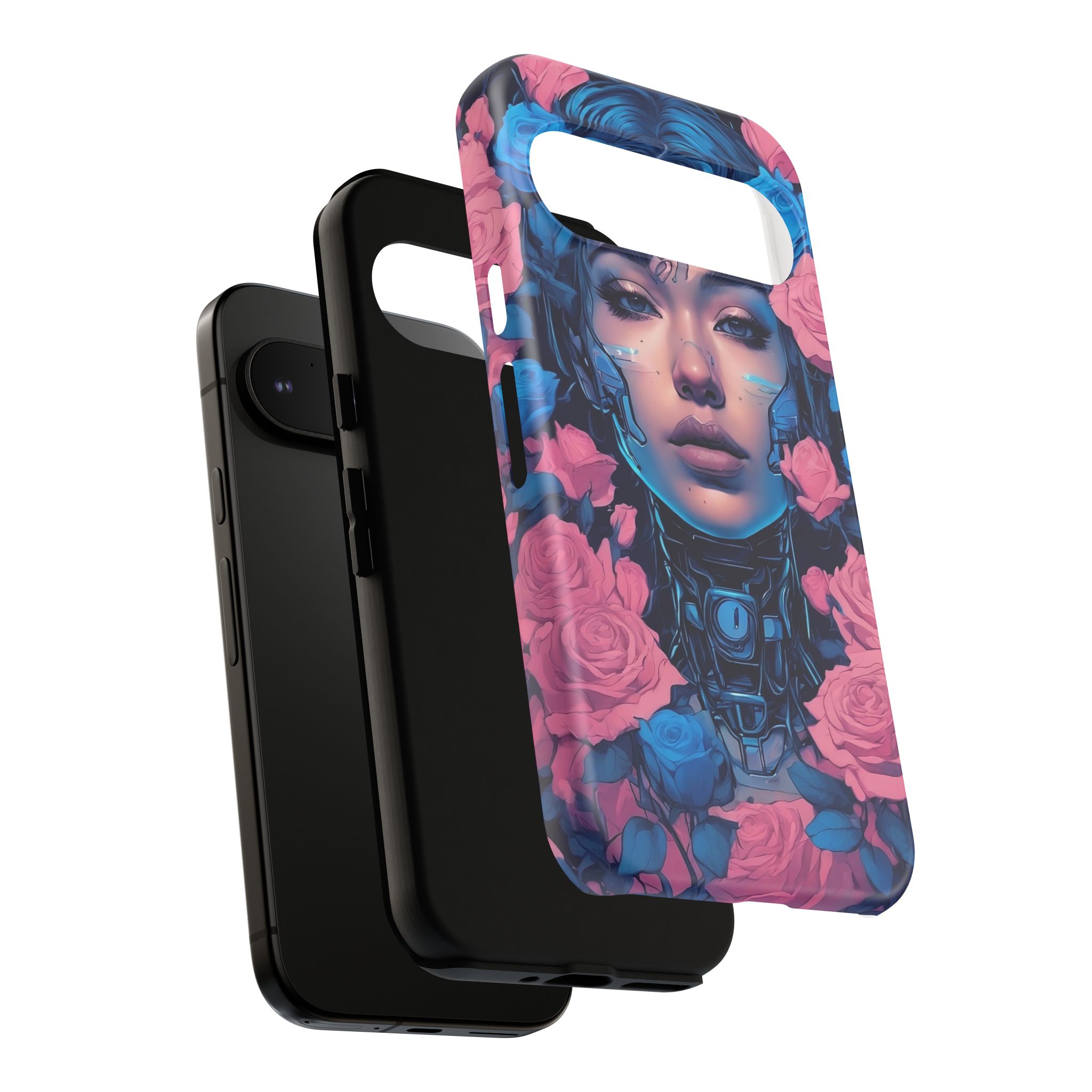 Phone Case, Tough Anime Woman Sci Fi Roses Design, Pink Blue Floral Cover, Protective iPhone Samsung Huawei Google, Gift for Anime Lovers, - Image 108