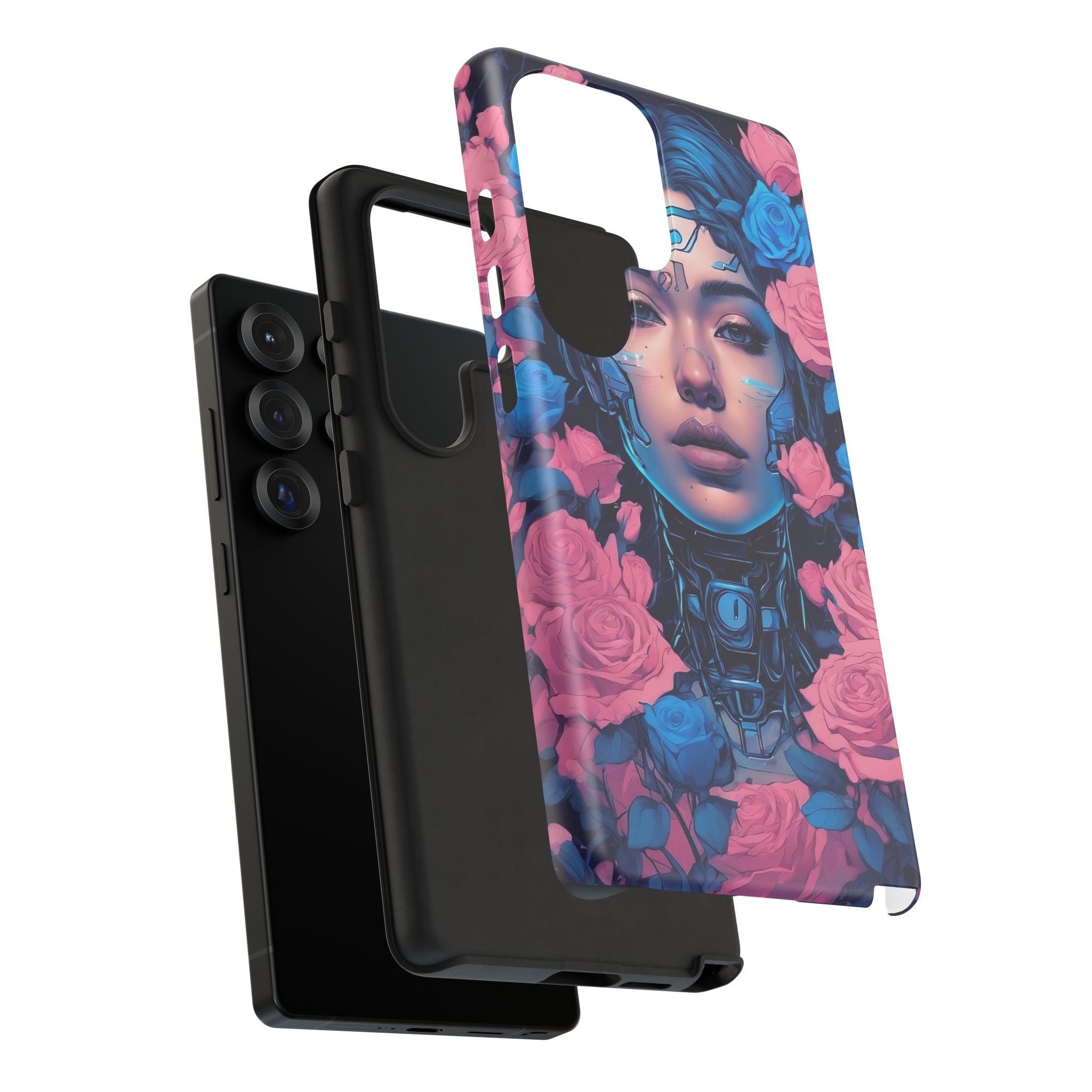 Phone Case, Tough Anime Woman Sci Fi Roses Design, Pink Blue Floral Cover, Protective iPhone Samsung Huawei Google, Gift for Anime Lovers, - Image 138