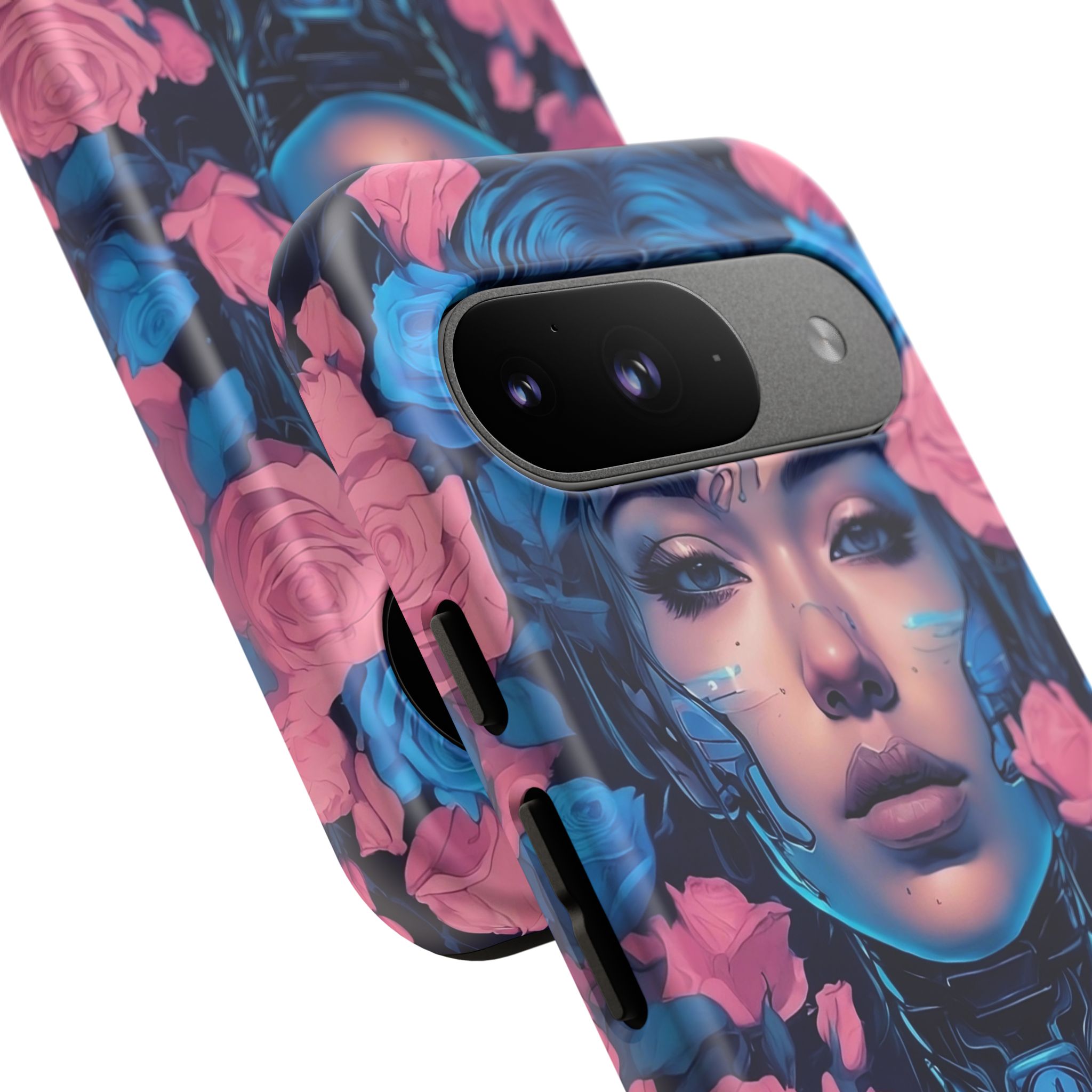Phone Case, Tough Anime Woman Sci Fi Roses Design, Pink Blue Floral Cover, Protective iPhone Samsung Huawei Google, Gift for Anime Lovers, - Image 101