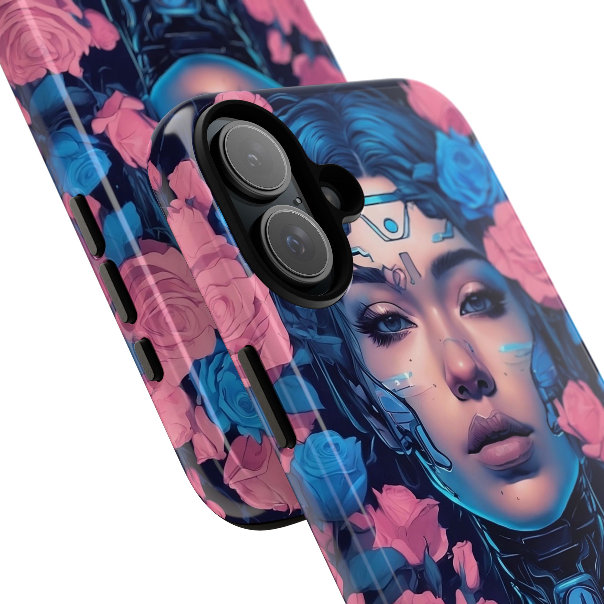 Phone Case, Tough Anime Woman Sci Fi Roses Design, Pink Blue Floral Cover, Protective iPhone Samsung Huawei Google, Gift for Anime Lovers, - Image 74
