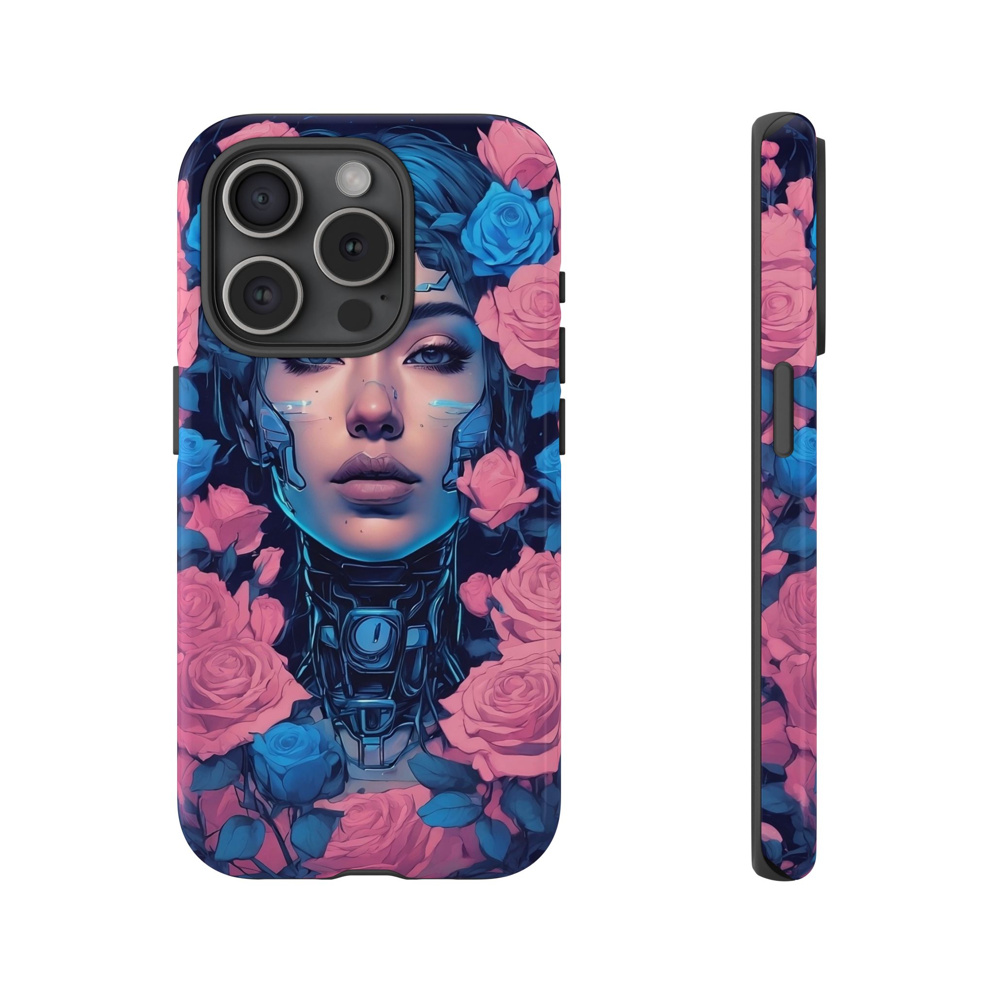 Phone Case, Tough Anime Woman Sci Fi Roses Design, Pink Blue Floral Cover, Protective iPhone Samsung Huawei Google, Gift for Anime Lovers, - Image 13