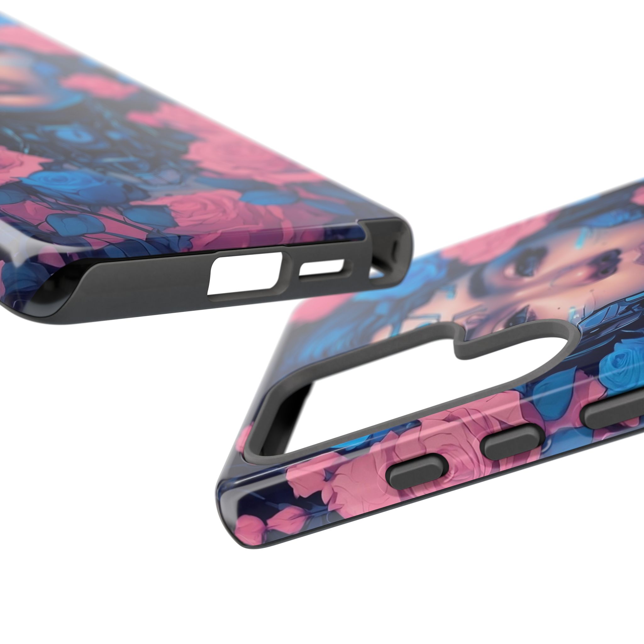 Phone Case, Tough Anime Woman Sci Fi Roses Design, Pink Blue Floral Cover, Protective iPhone Samsung Huawei Google, Gift for Anime Lovers, - Image 133