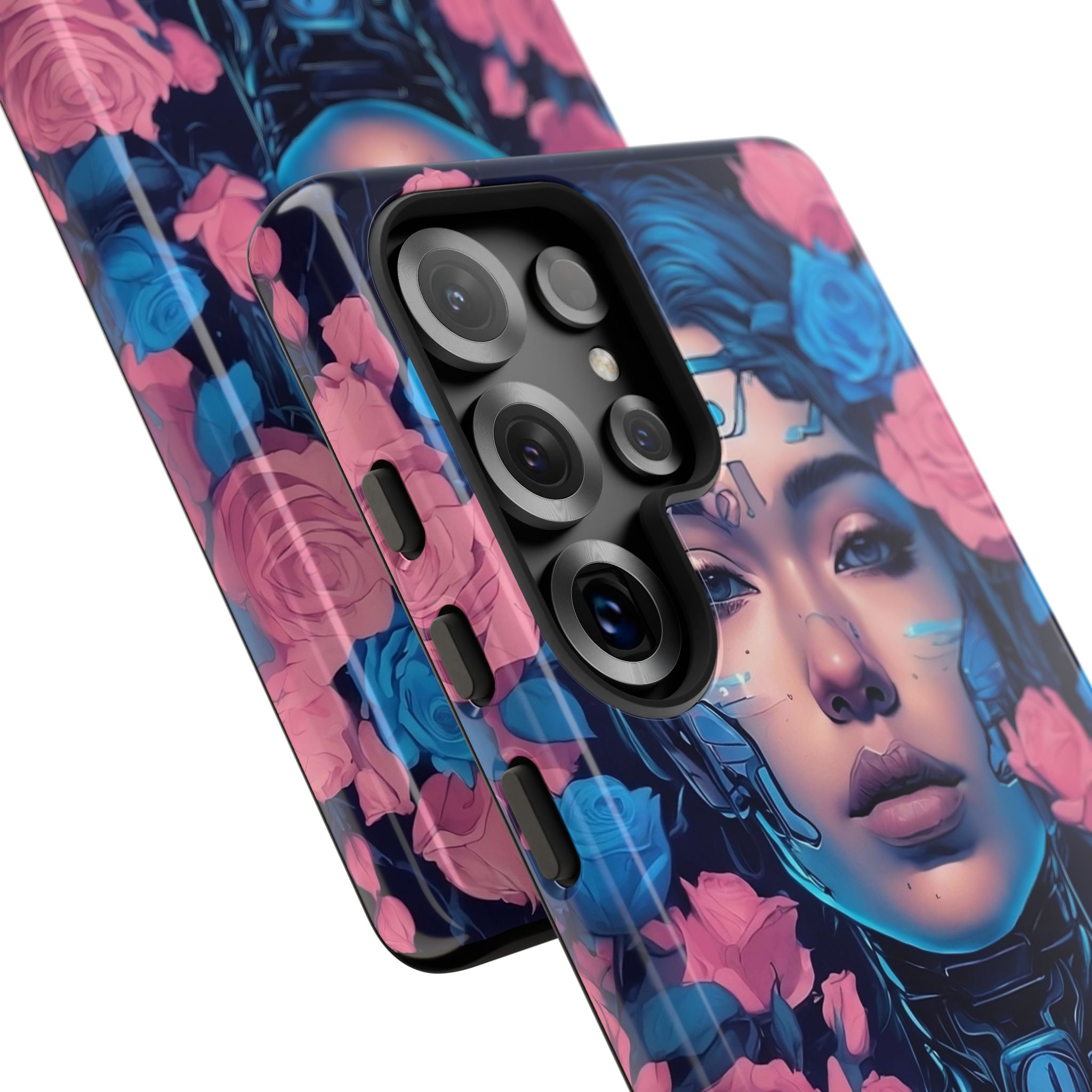 Phone Case, Tough Anime Woman Sci Fi Roses Design, Pink Blue Floral Cover, Protective iPhone Samsung Huawei Google, Gift for Anime Lovers, - Image 132