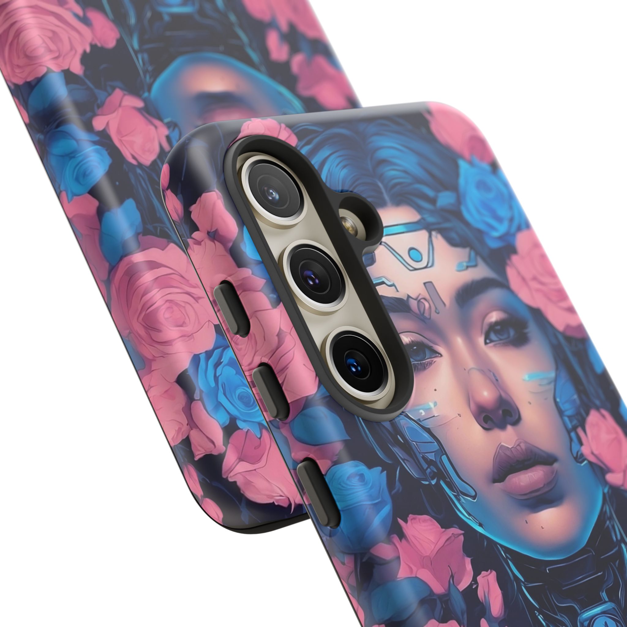 Phone Case, Tough Anime Woman Sci Fi Roses Design, Pink Blue Floral Cover, Protective iPhone Samsung Huawei Google, Gift for Anime Lovers, - Image 30