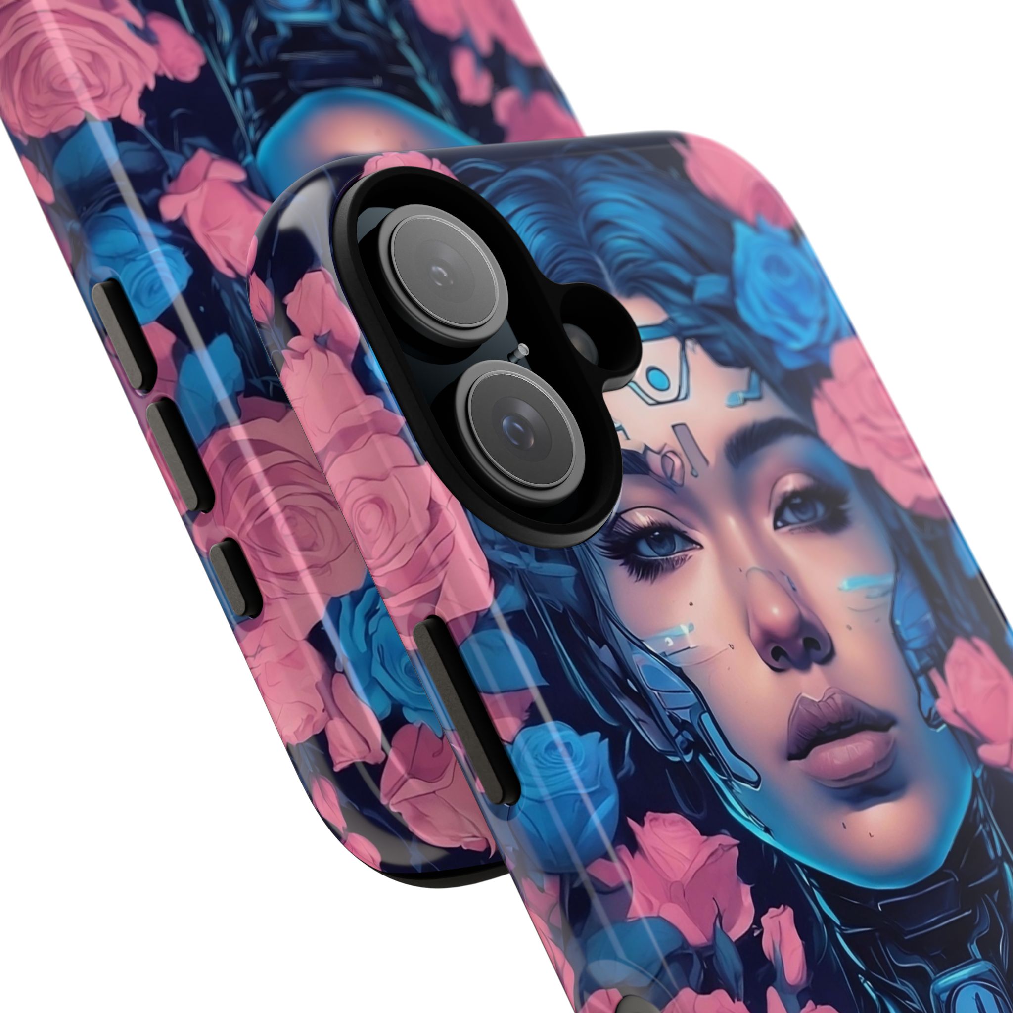 Phone Case, Tough Anime Woman Sci Fi Roses Design, Pink Blue Floral Cover, Protective iPhone Samsung Huawei Google, Gift for Anime Lovers, - Image 66