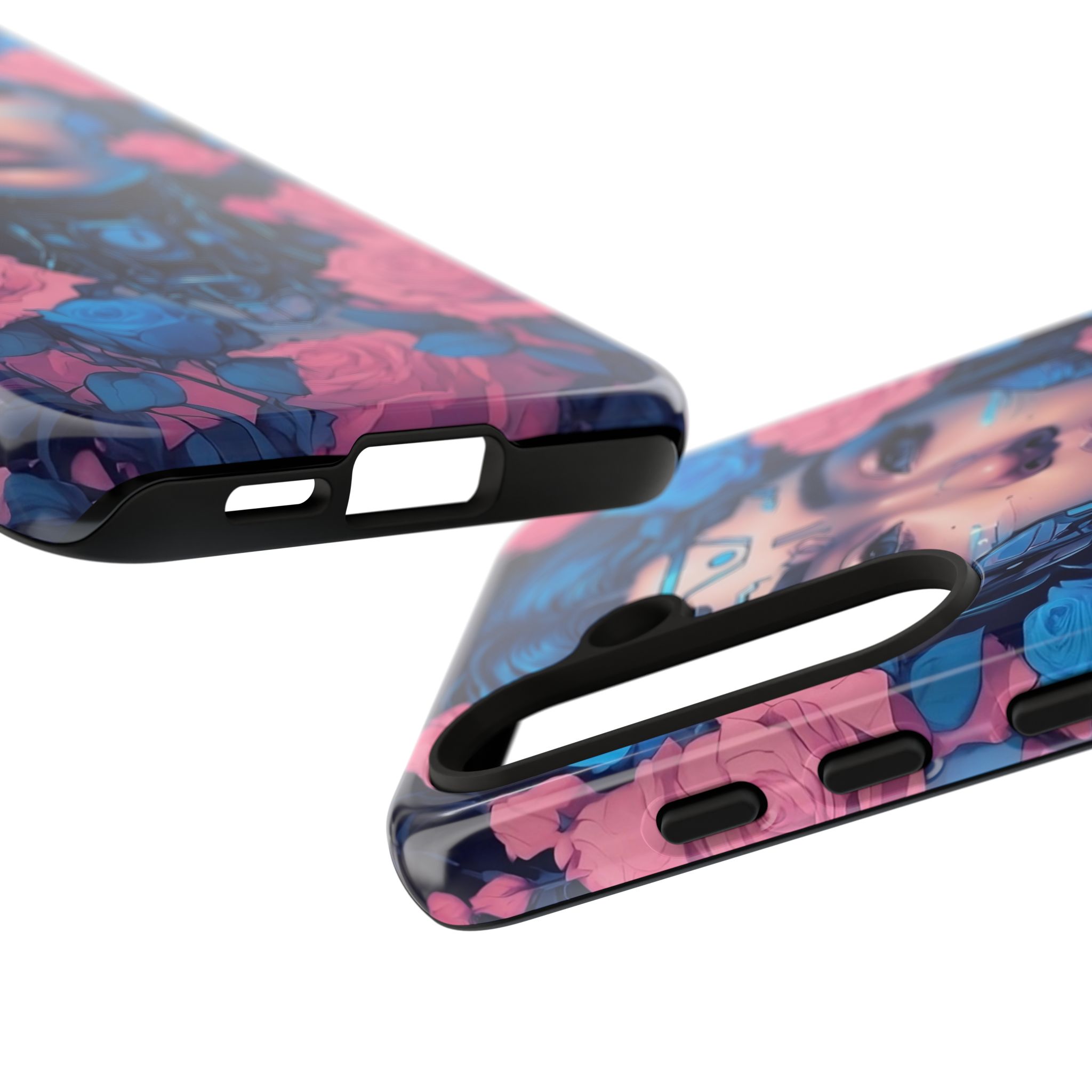 Phone Case, Tough Anime Woman Sci Fi Roses Design, Pink Blue Floral Cover, Protective iPhone Samsung Huawei Google, Gift for Anime Lovers, - Image 27