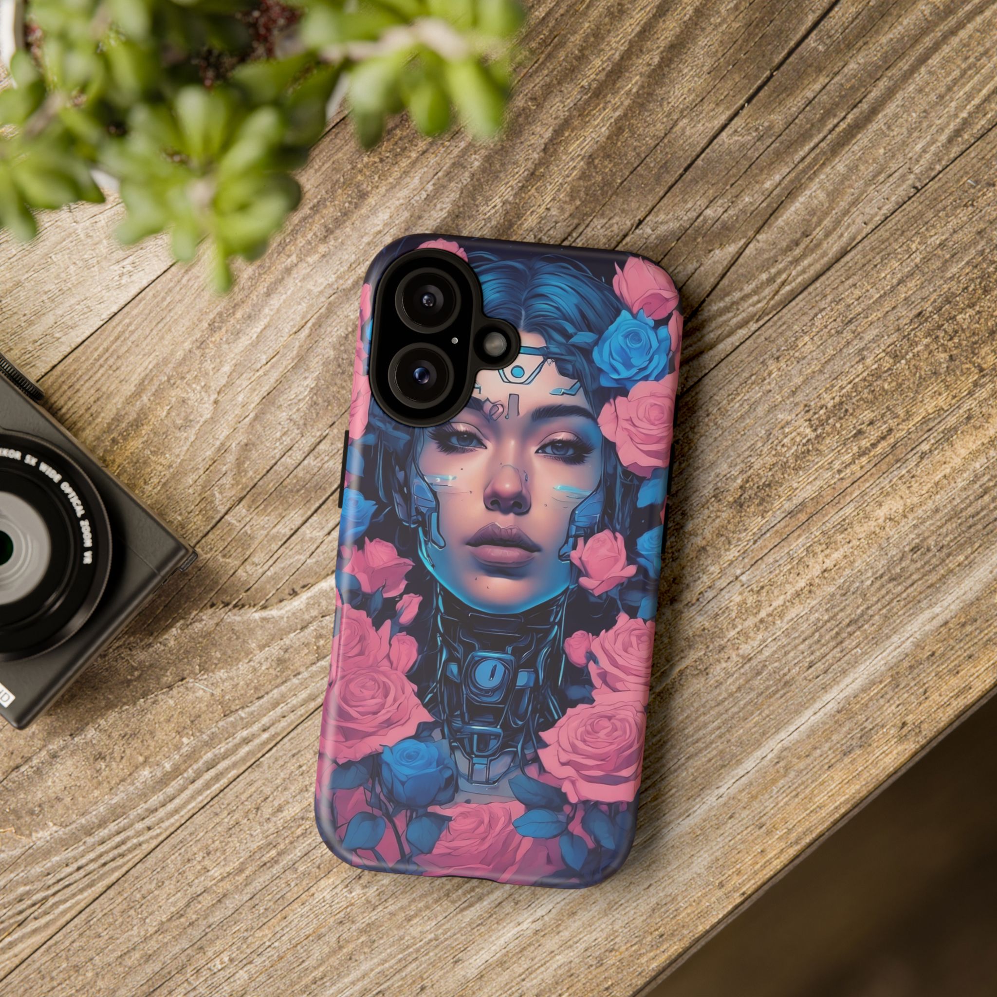 Phone Case, Tough Anime Woman Sci Fi Roses Design, Pink Blue Floral Cover, Protective iPhone Samsung Huawei Google, Gift for Anime Lovers, - Image 72