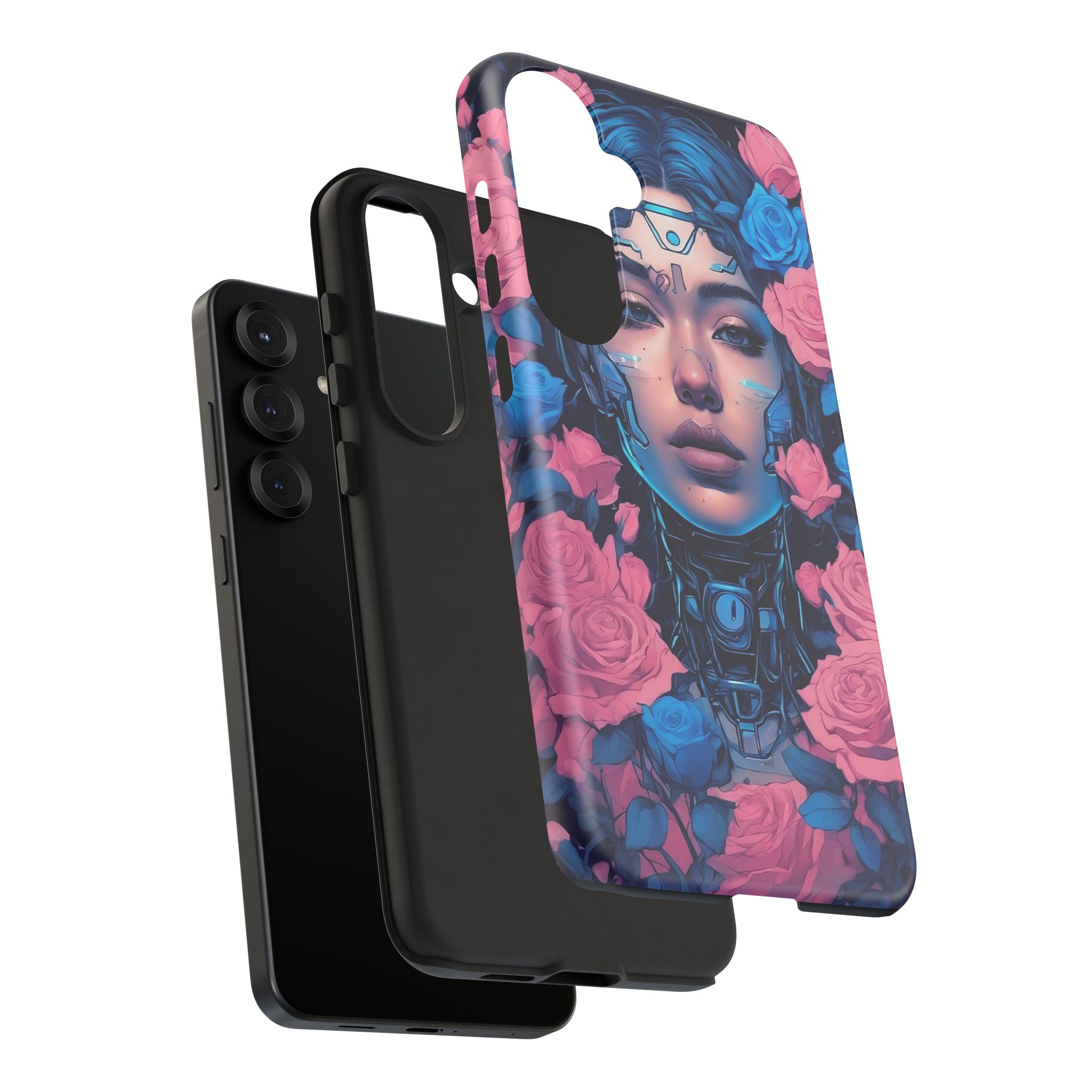 Phone Case, Tough Anime Woman Sci Fi Roses Design, Pink Blue Floral Cover, Protective iPhone Samsung Huawei Google, Gift for Anime Lovers, - Image 130