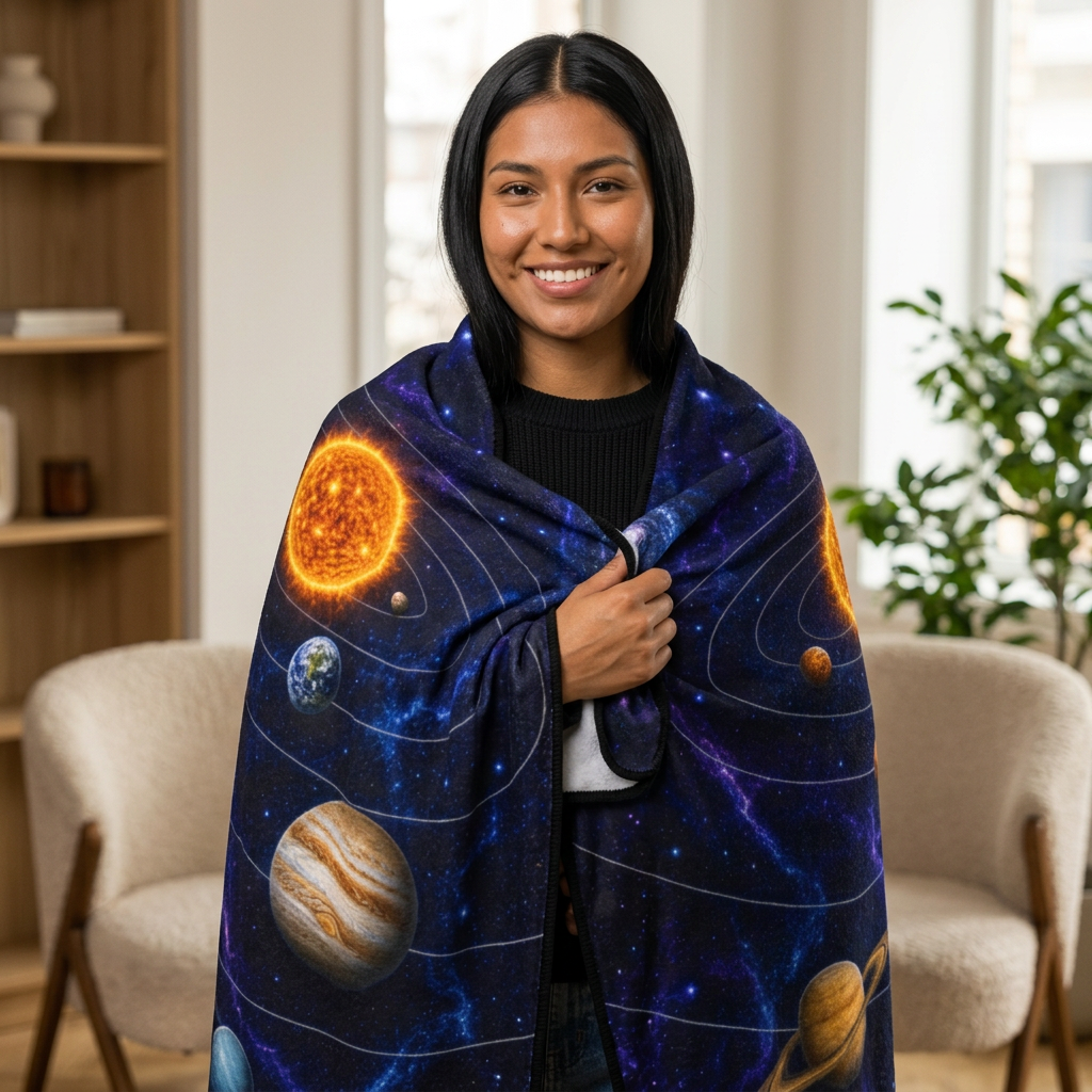 Solar System Sherpa Blanket — Cozy Space Fleece Throw with Planet Design