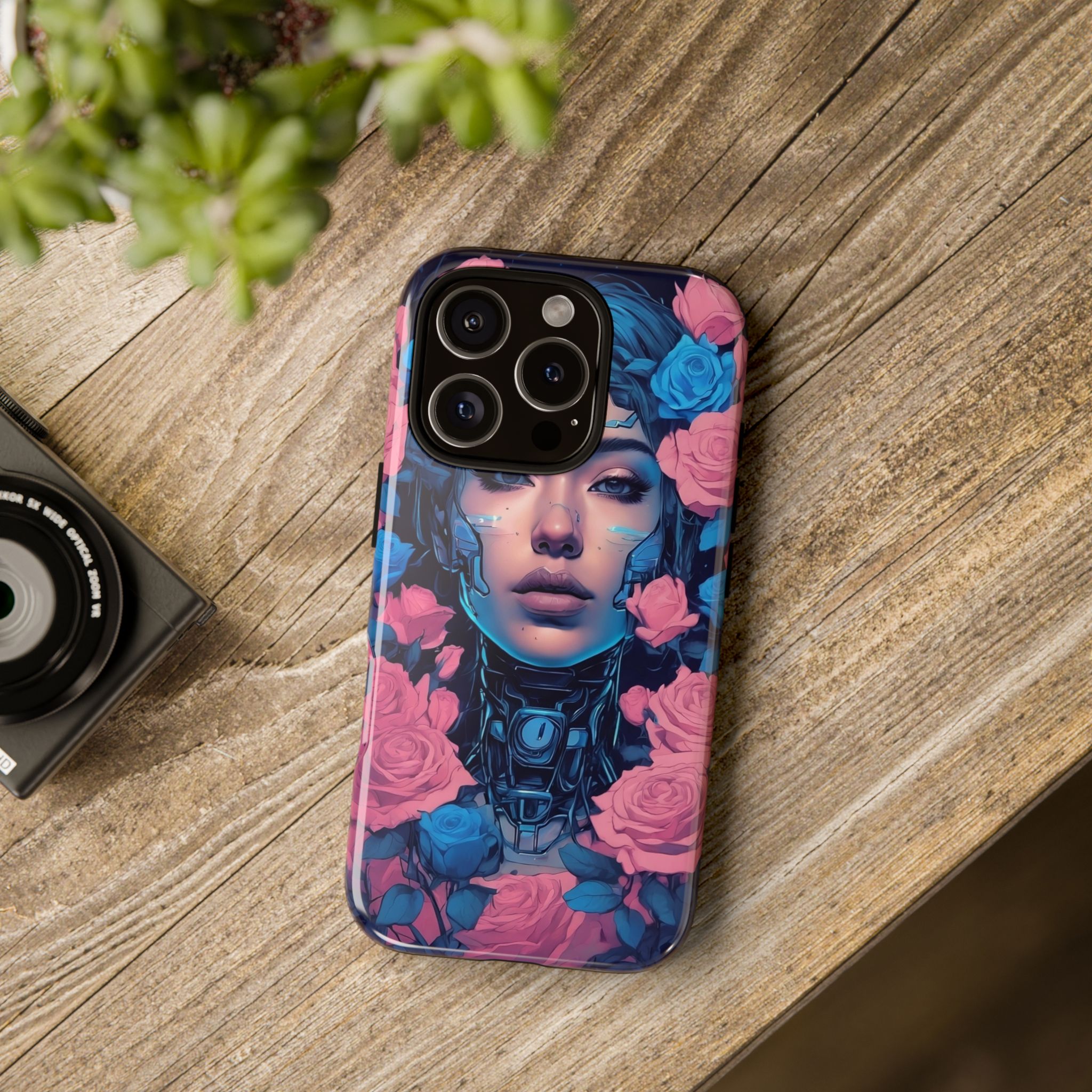 Phone Case, Tough Anime Woman Sci Fi Roses Design, Pink Blue Floral Cover, Protective iPhone Samsung Huawei Google, Gift for Anime Lovers, - Image 84