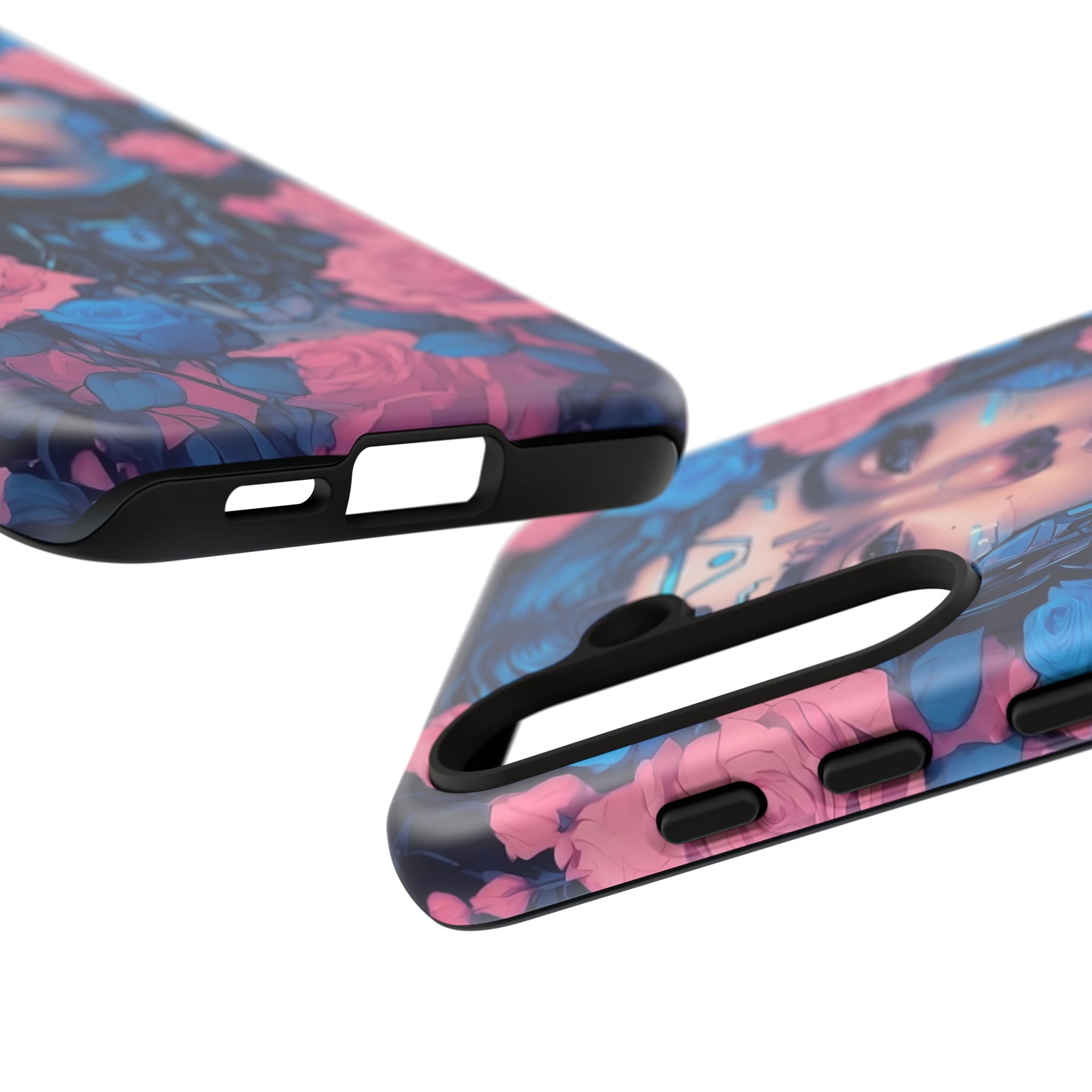Phone Case, Tough Anime Woman Sci Fi Roses Design, Pink Blue Floral Cover, Protective iPhone Samsung Huawei Google, Gift for Anime Lovers, - Image 31