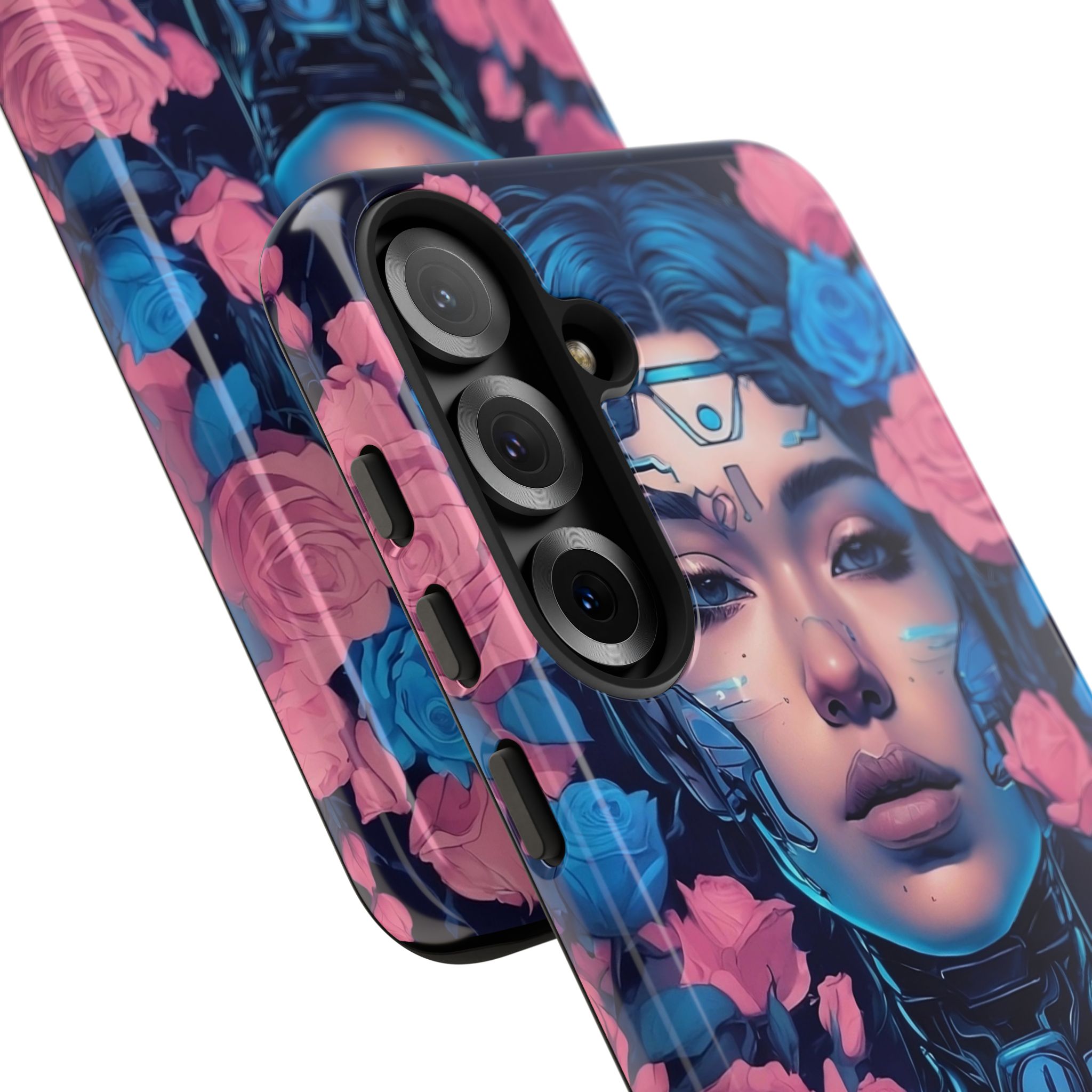 Phone Case, Tough Anime Woman Sci Fi Roses Design, Pink Blue Floral Cover, Protective iPhone Samsung Huawei Google, Gift for Anime Lovers, - Image 124
