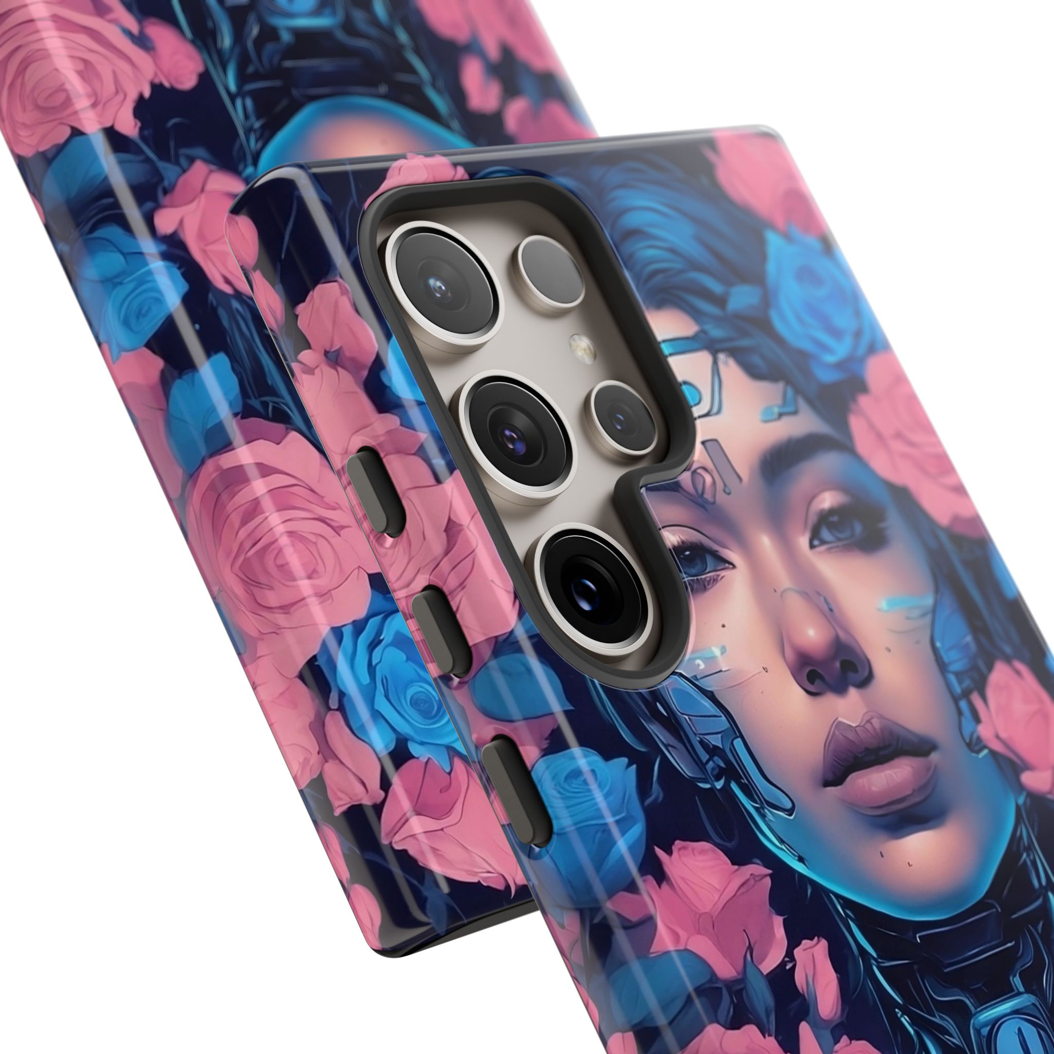 Phone Case, Tough Anime Woman Sci Fi Roses Design, Pink Blue Floral Cover, Protective iPhone Samsung Huawei Google, Gift for Anime Lovers, - Image 42