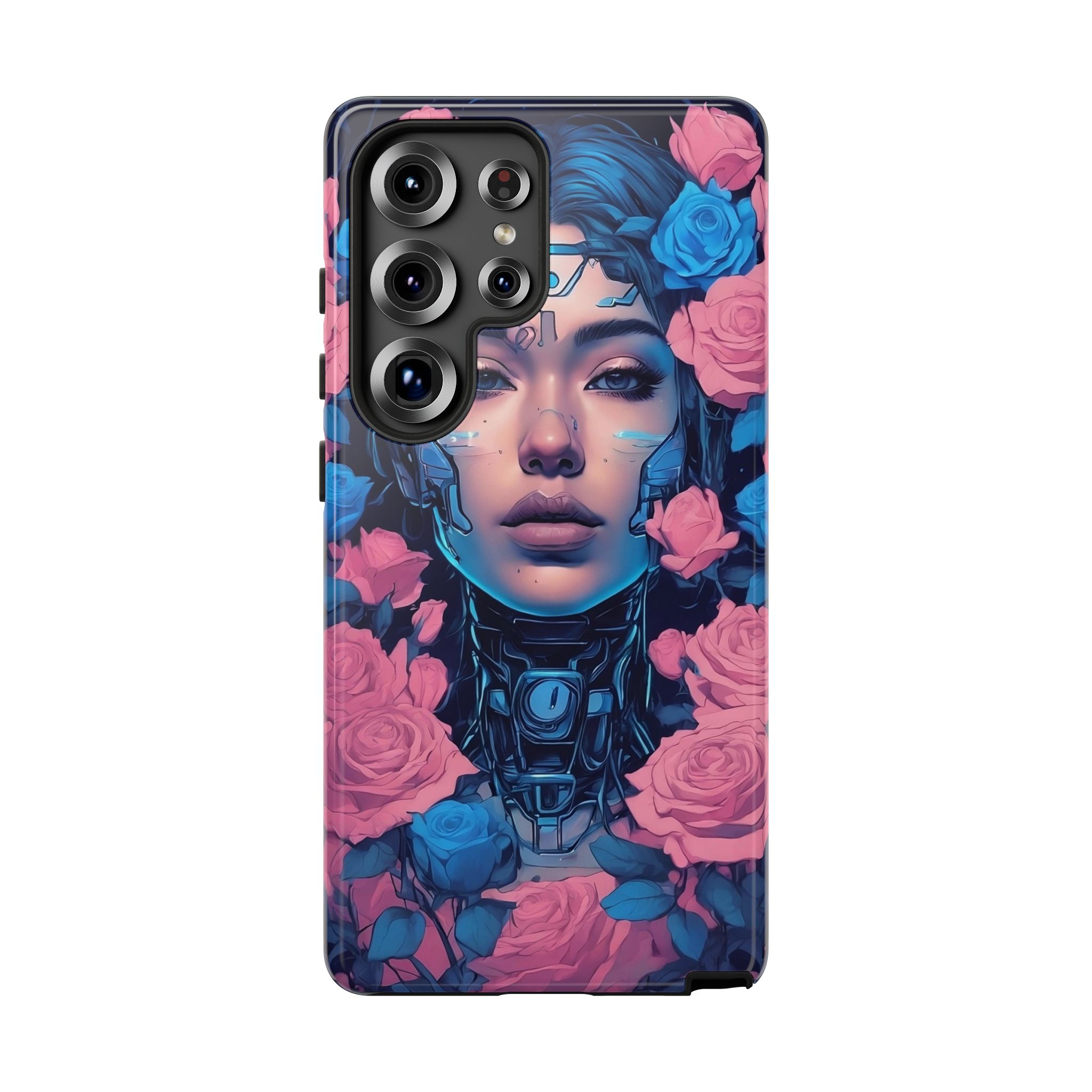 Phone Case, Tough Anime Woman Sci Fi Roses Design, Pink Blue Floral Cover, Protective iPhone Samsung Huawei Google, Gift for Anime Lovers, - Image 131