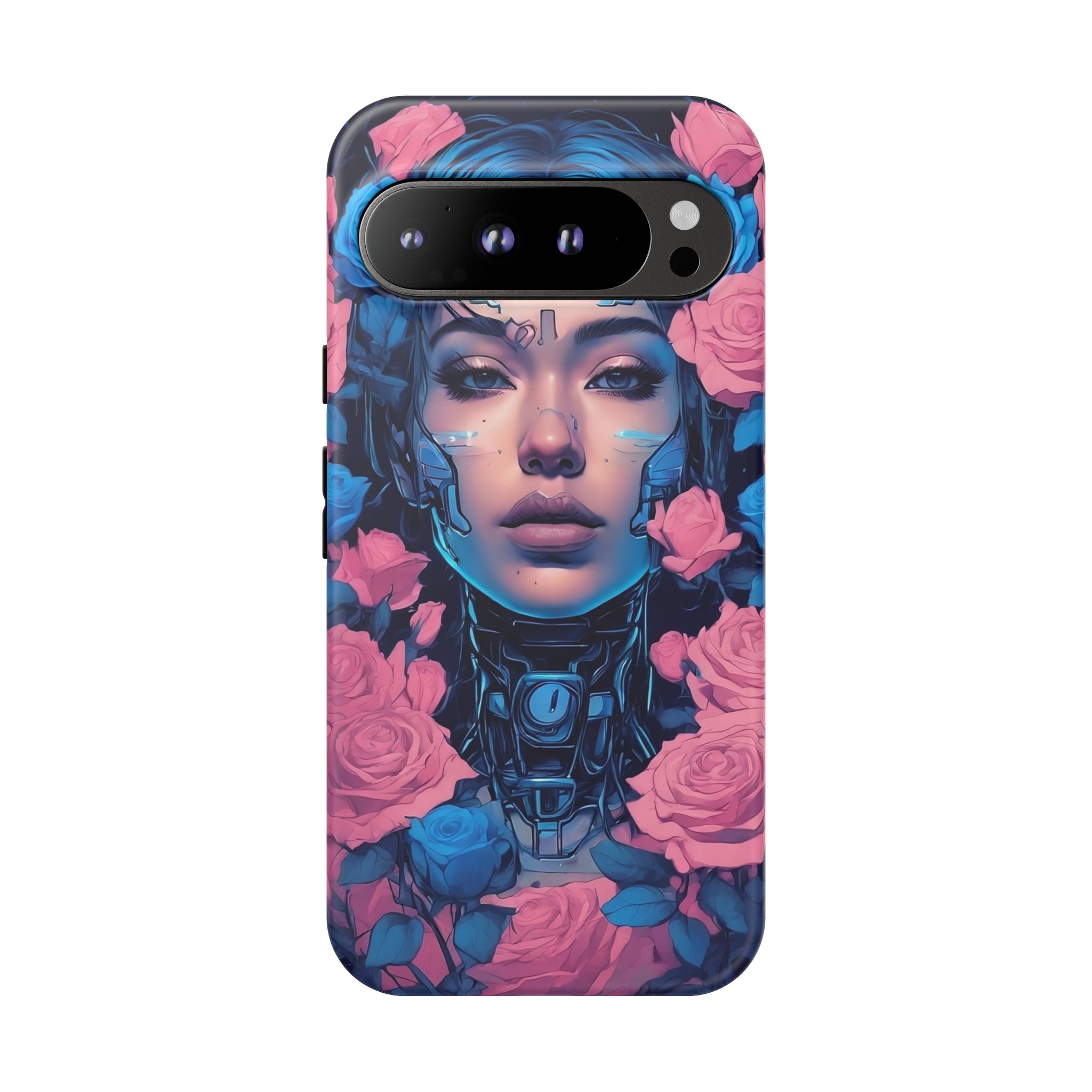 Phone Case, Tough Anime Woman Sci Fi Roses Design, Pink Blue Floral Cover, Protective iPhone Samsung Huawei Google, Gift for Anime Lovers, - Image 112