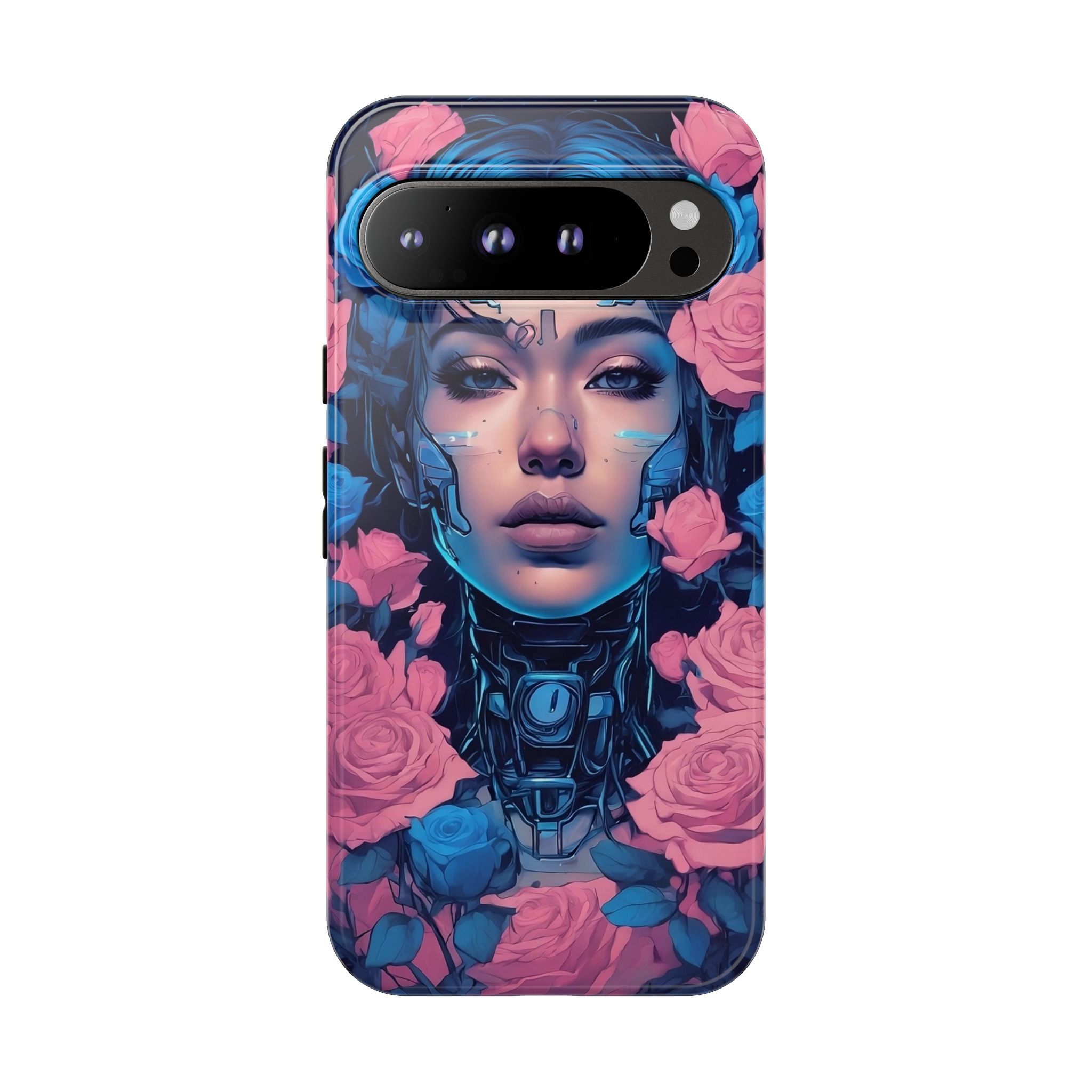 Phone Case, Tough Anime Woman Sci Fi Roses Design, Pink Blue Floral Cover, Protective iPhone Samsung Huawei Google, Gift for Anime Lovers, - Image 109