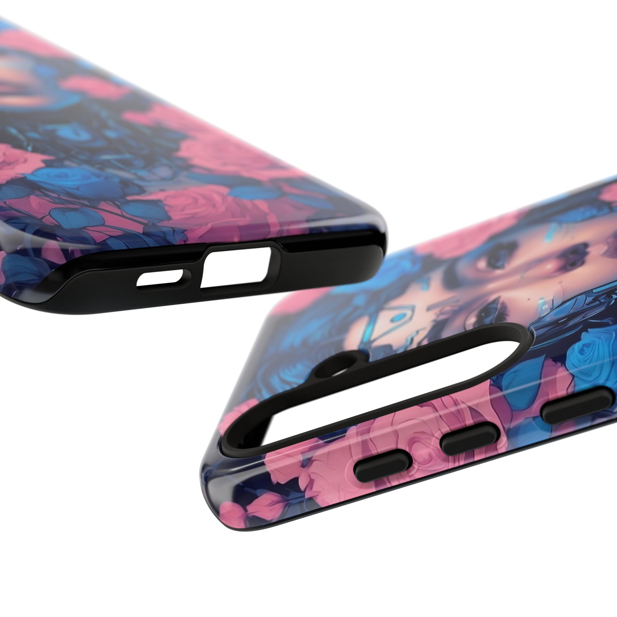 Phone Case, Tough Anime Woman Sci Fi Roses Design, Pink Blue Floral Cover, Protective iPhone Samsung Huawei Google, Gift for Anime Lovers, - Image 35